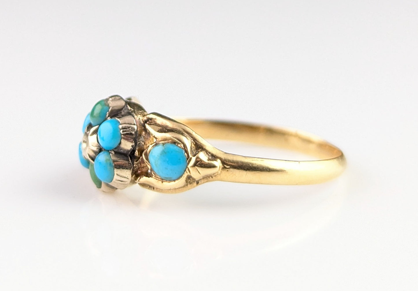 Antique Victorian Turquoise cluster ring, 18ct gold, flower