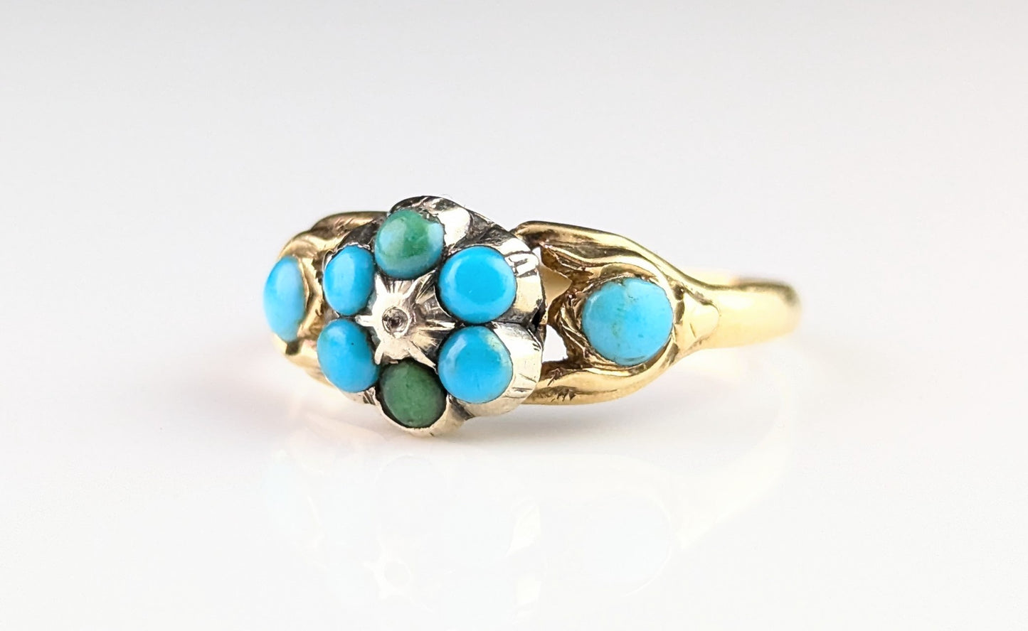 Antique Victorian Turquoise cluster ring, 18ct gold, flower