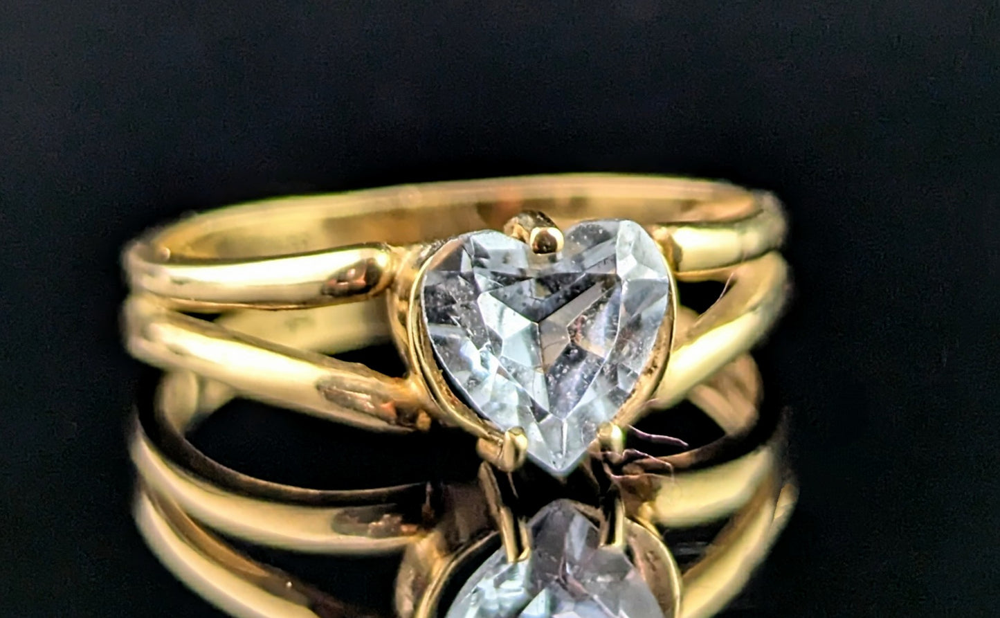 Vintage 9ct gold heart ring, blue paste