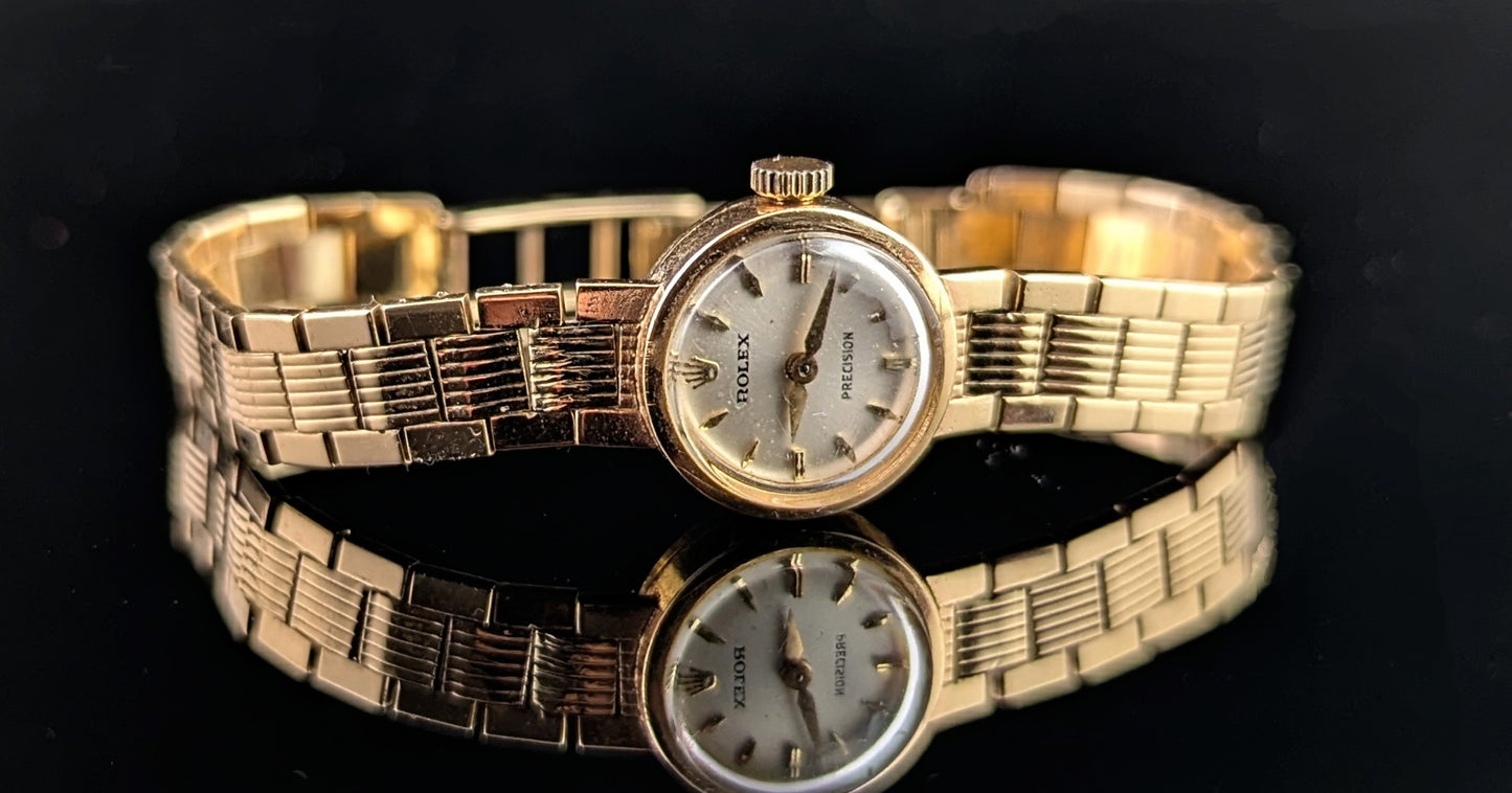 Vintage 9ct gold Ladies Rolex precision wristwatch, Bracelet strap