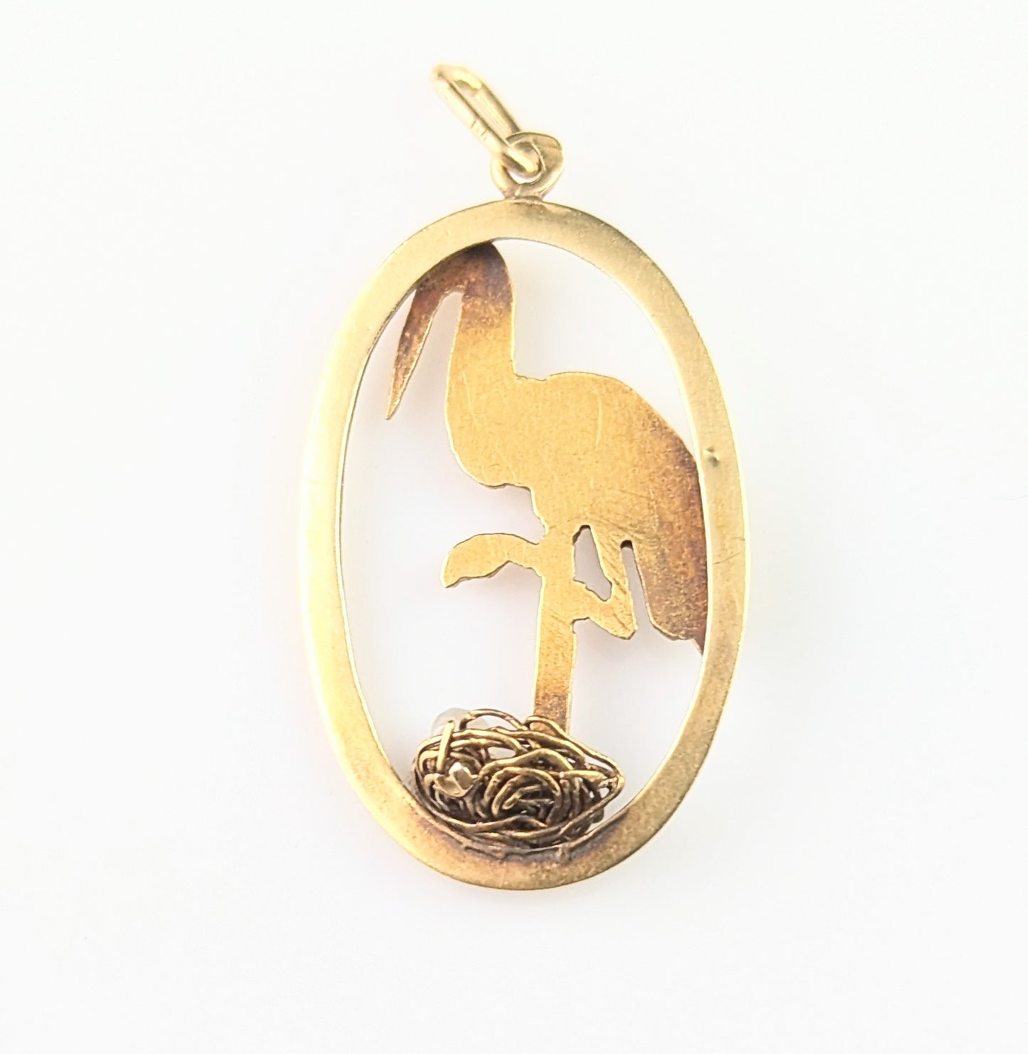 Vintage French 18ct gold stork pendant, Pearl