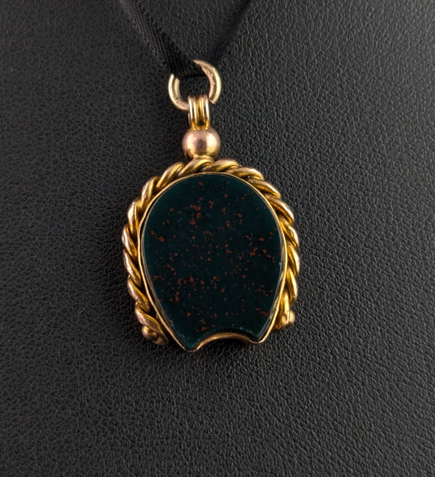 Antique 9ct gold Lucky Horseshoe seal fob pendant, Bloodstone