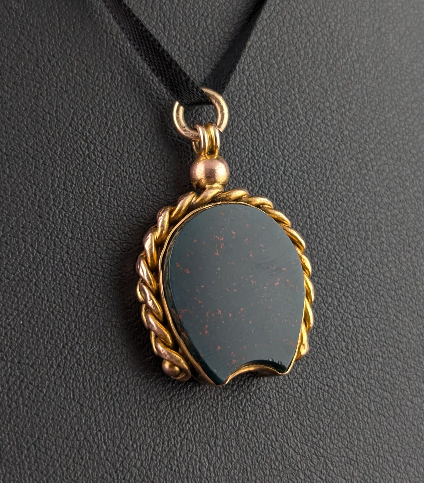 Antique 9ct gold Lucky Horseshoe seal fob pendant, Bloodstone