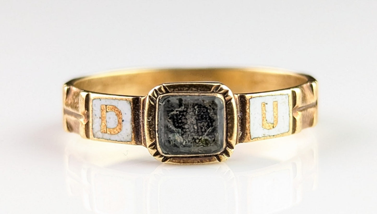 Antique 15ct gold Mourning ring, United, White enamel, Victorian