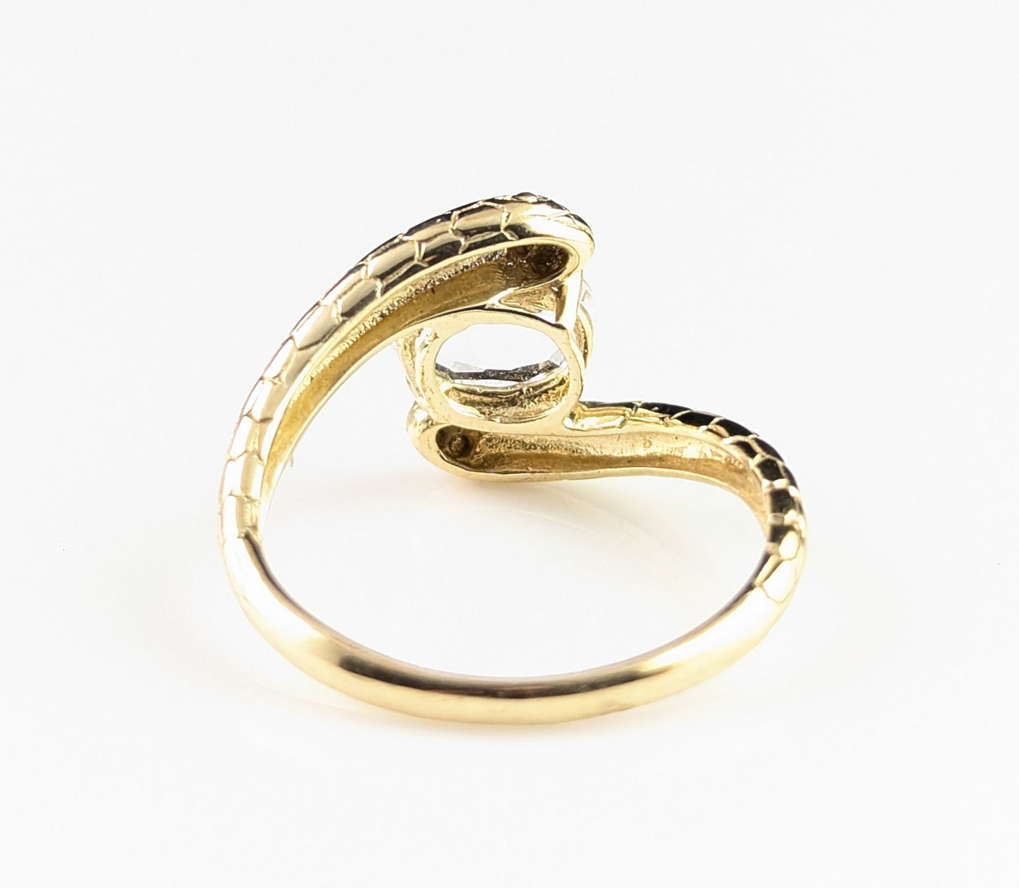 Vintage double snake ring, 9ct gold, Rock crystal