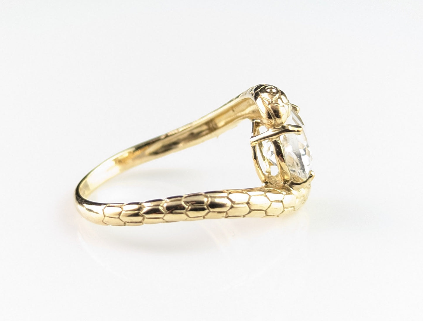 Vintage double snake ring, 9ct gold, Rock crystal