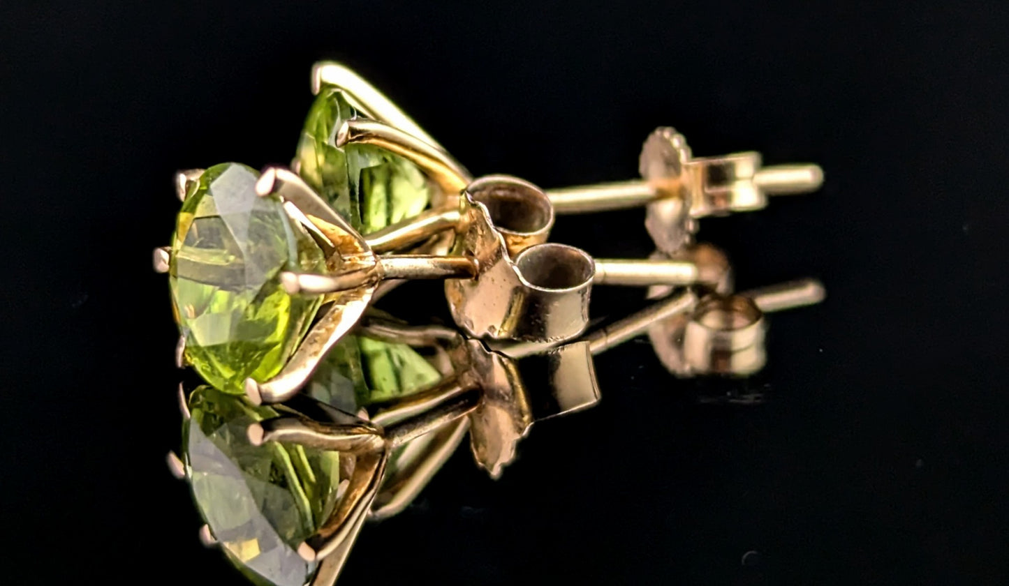 Vintage Peridot stud earrings, 9ct yellow gold