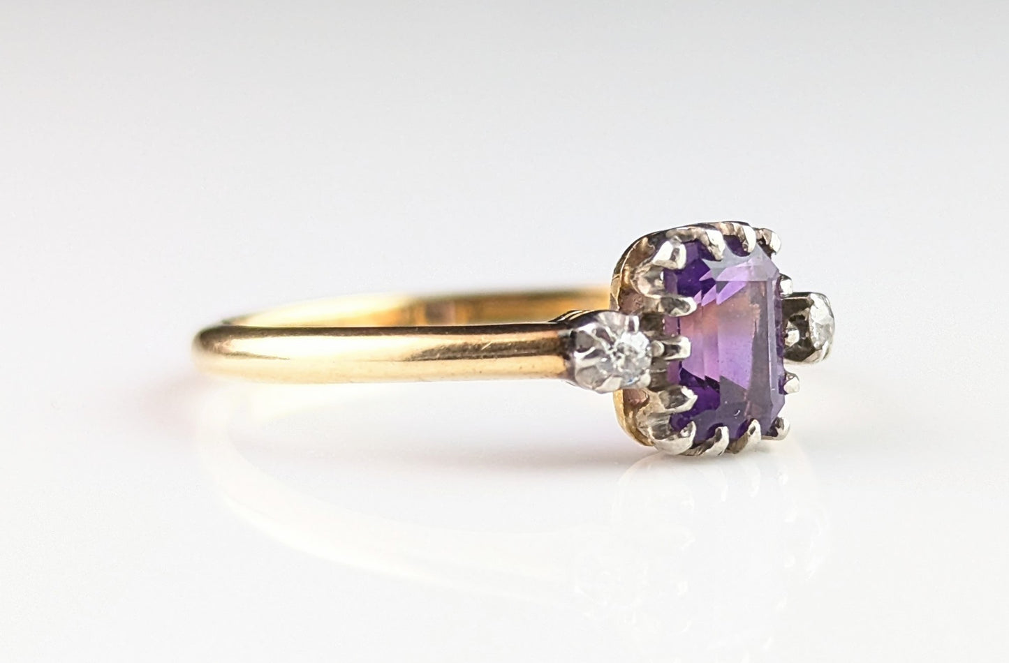 Antique Amethyst and Diamond ring, 18ct gold