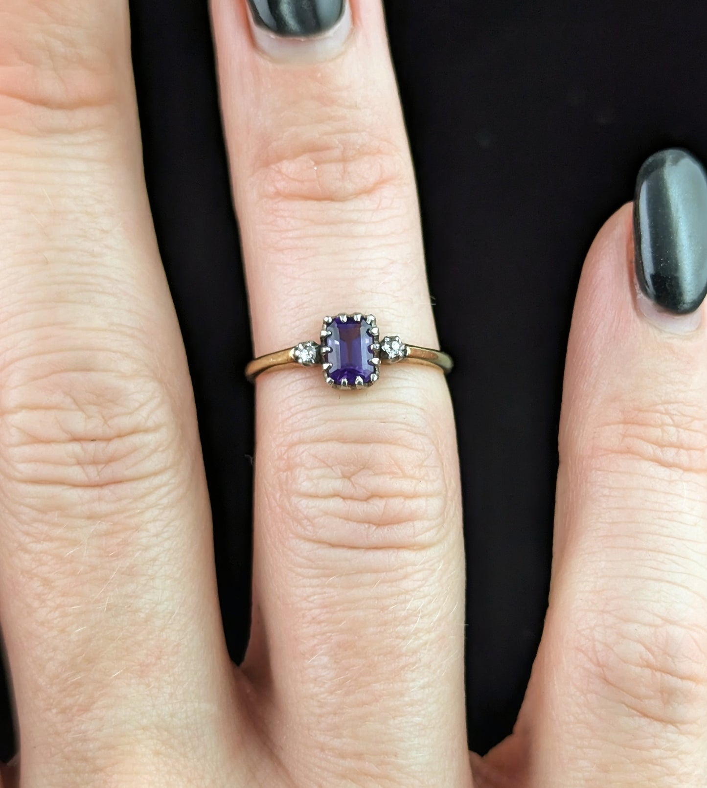 Antique Amethyst and Diamond ring, 18ct gold