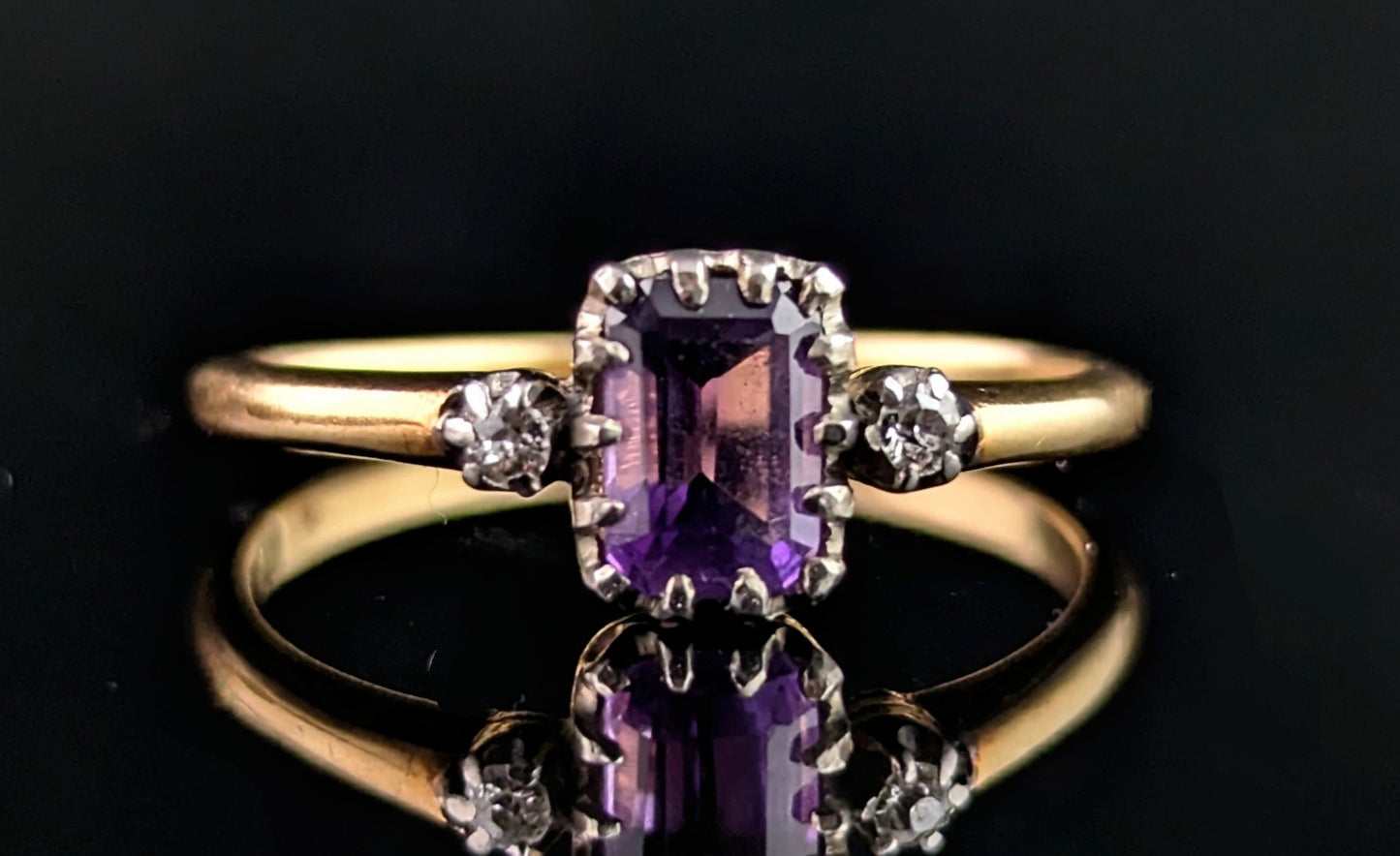 Antique Amethyst and Diamond ring, 18ct gold