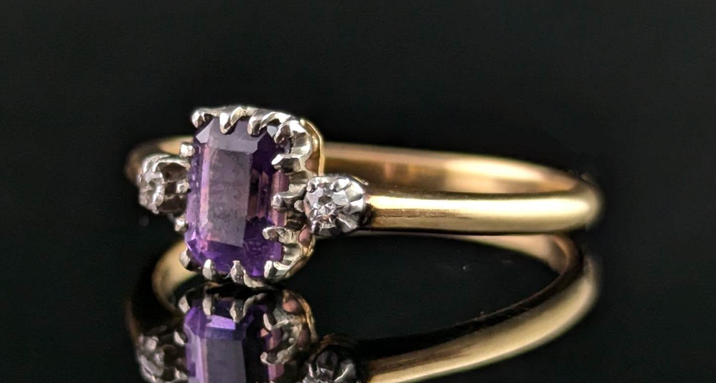 Antique Amethyst and Diamond ring, 18ct gold