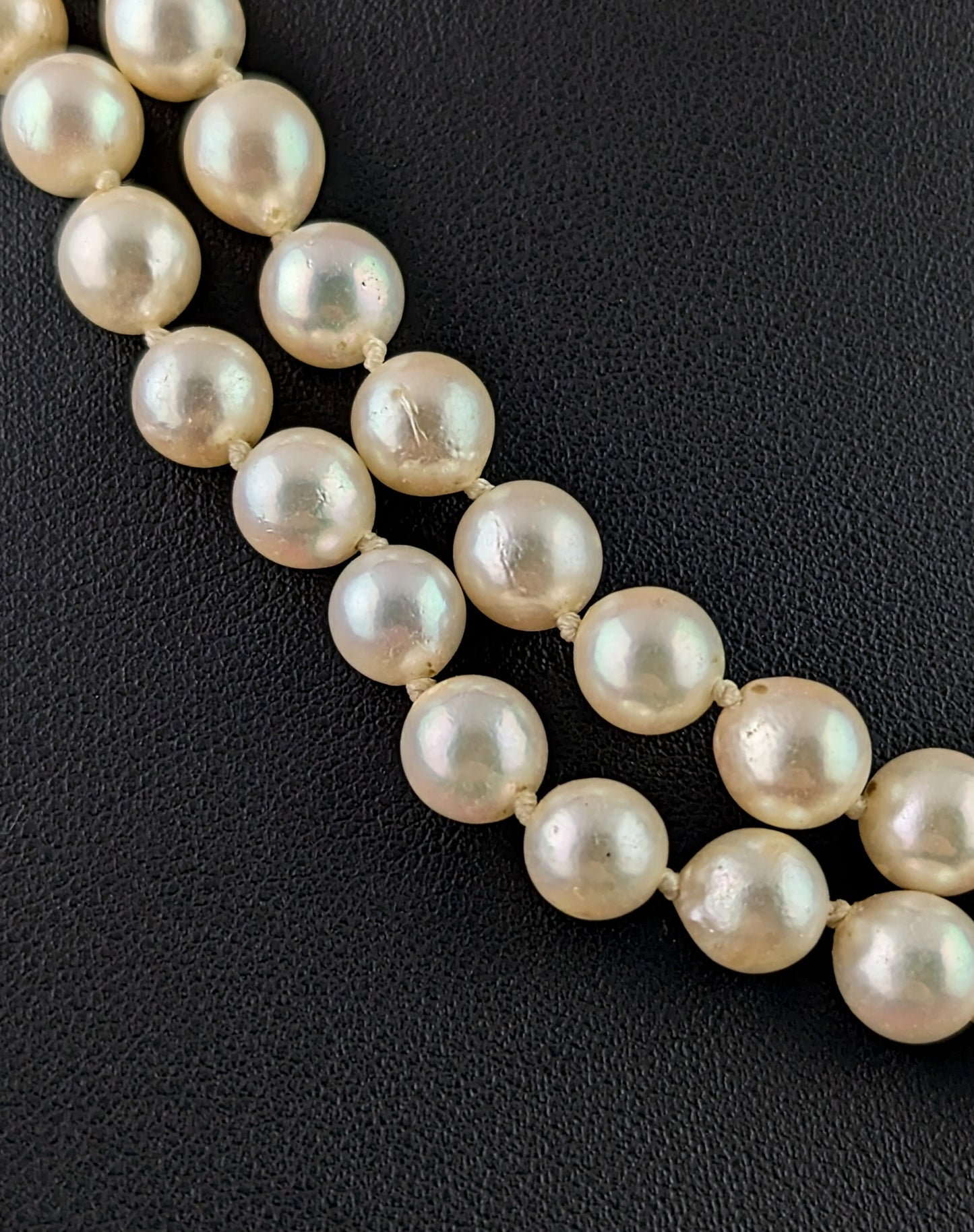 Vintage Double row Cultured Pearl necklace, 9k yellow gold and Turquoise clasp