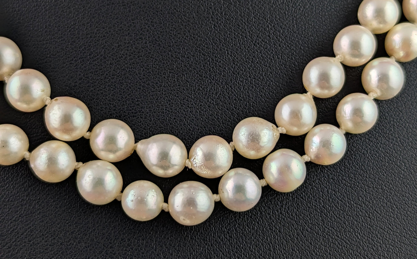 Vintage Double row Cultured Pearl necklace, 9k yellow gold and Turquoise clasp