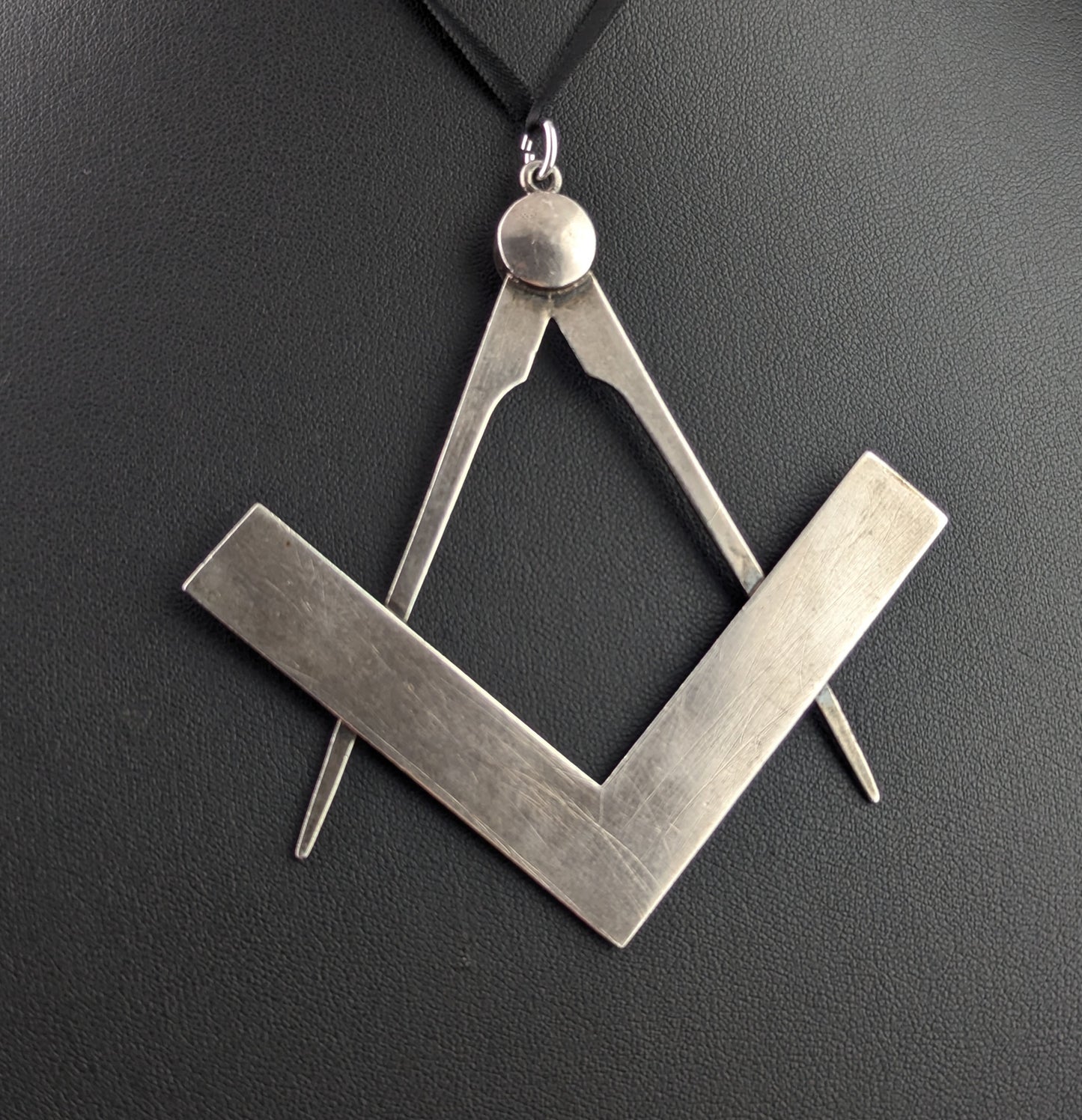 Antique sterling silver Masonic pendant, large, Victorian