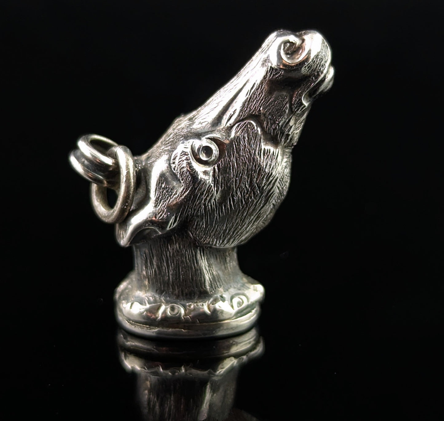 Antique silver horse head seal fob pendant, Victorian