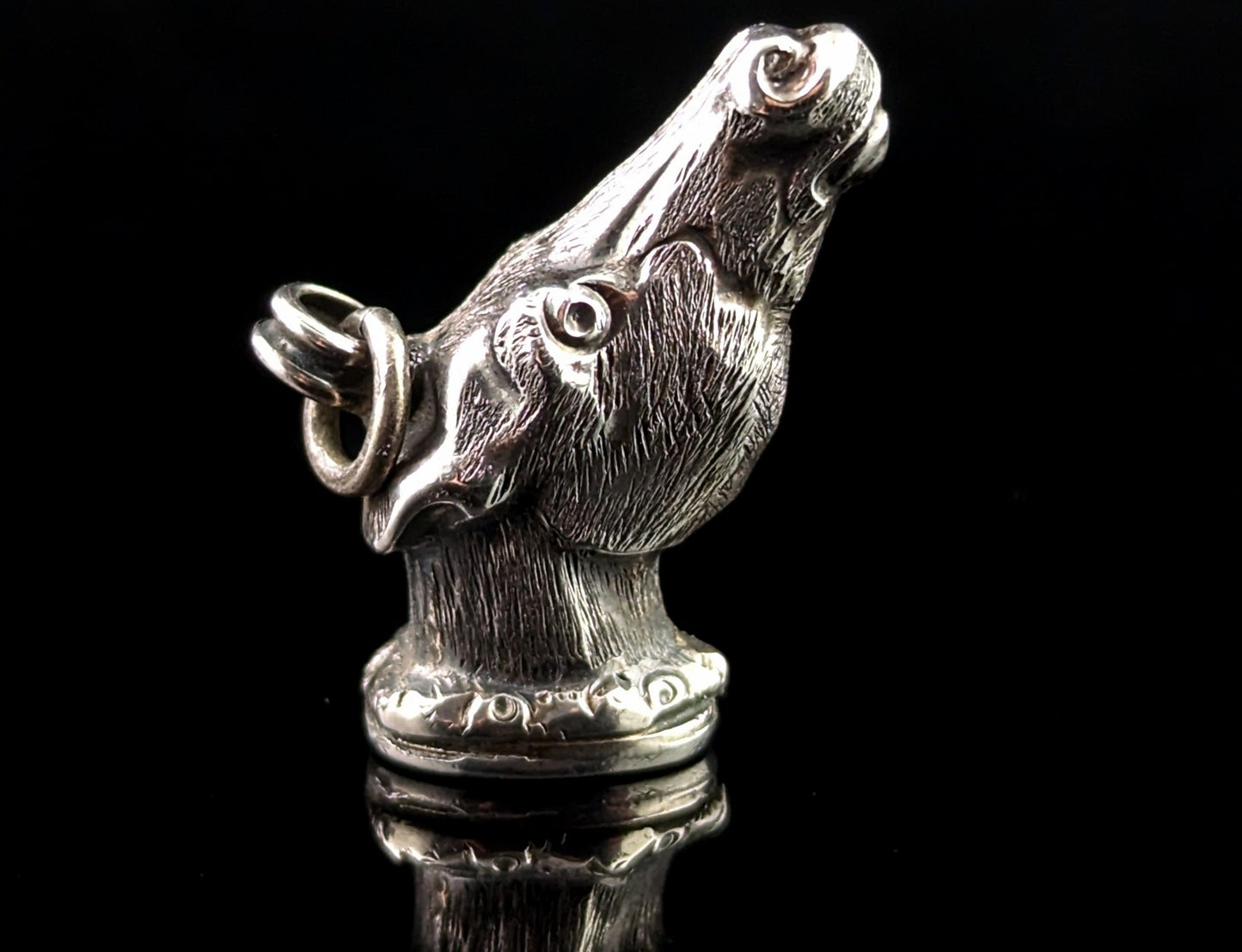 Antique silver horse head seal fob pendant, Victorian