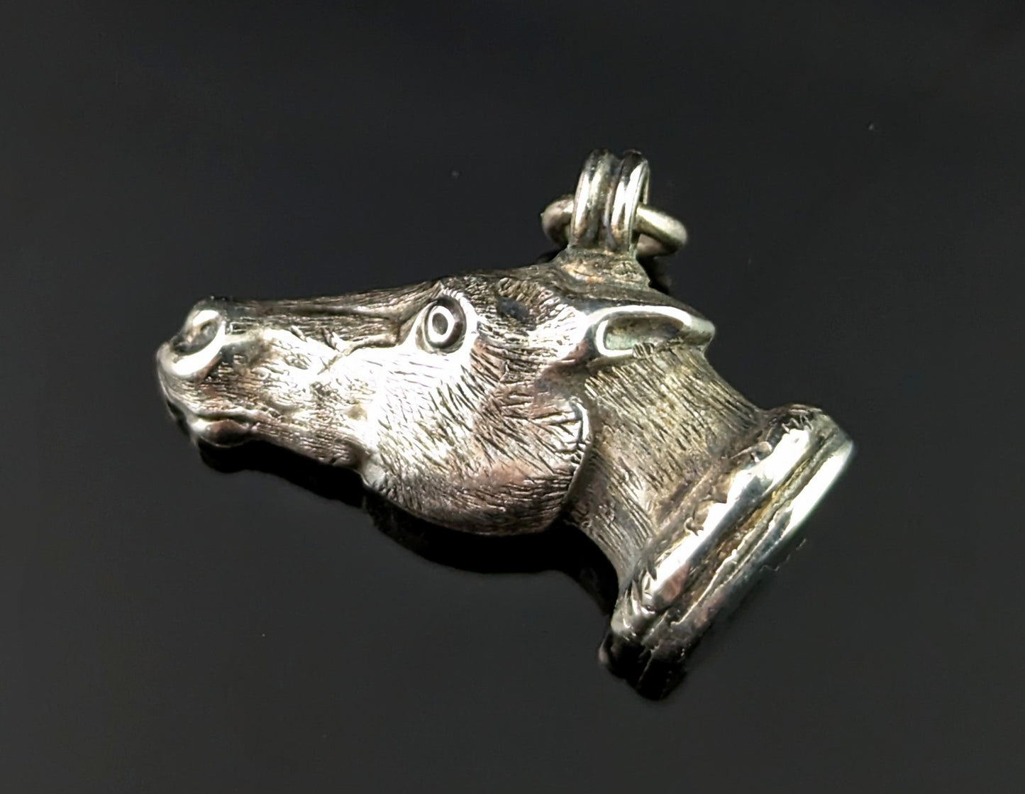 Antique silver horse head seal fob pendant, Victorian