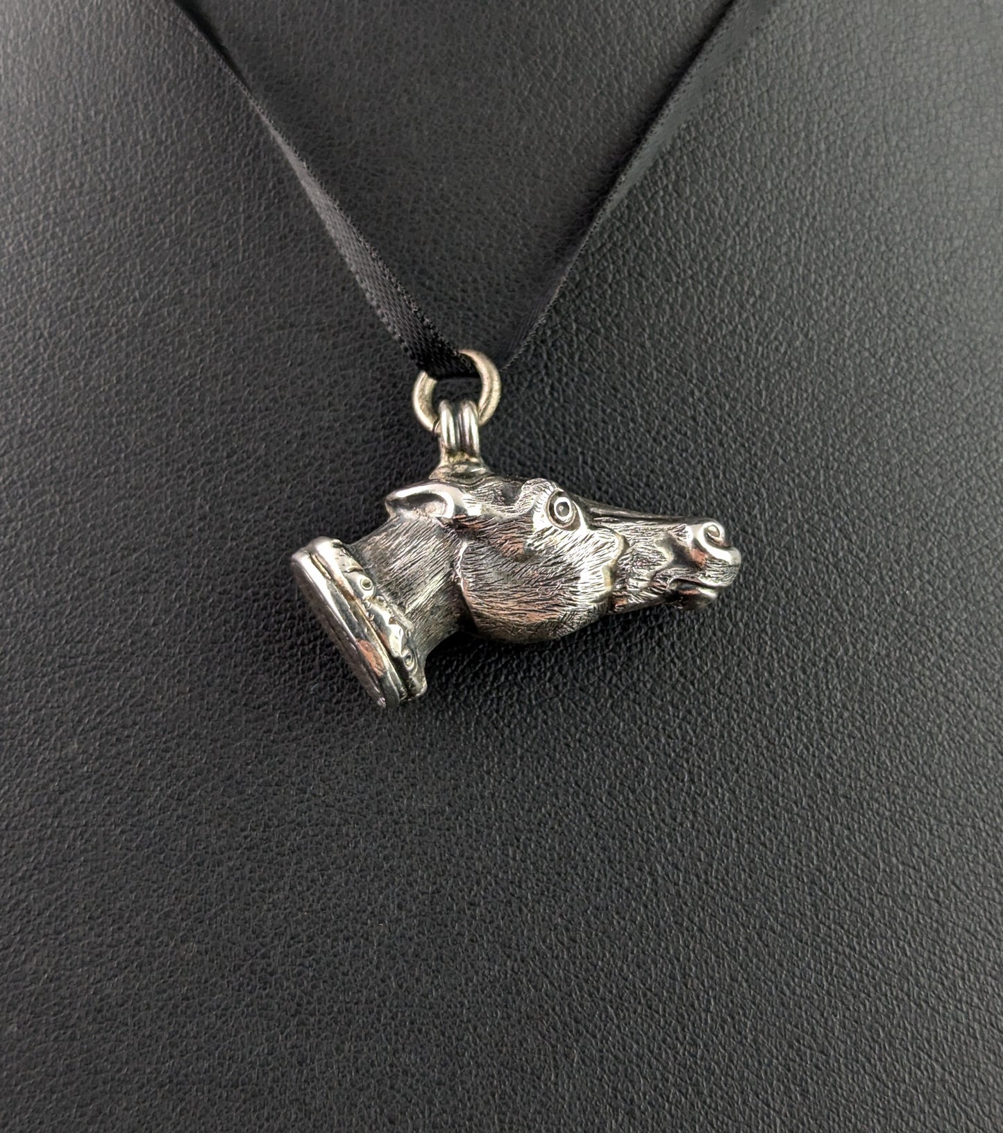 Antique silver horse head seal fob pendant, Victorian