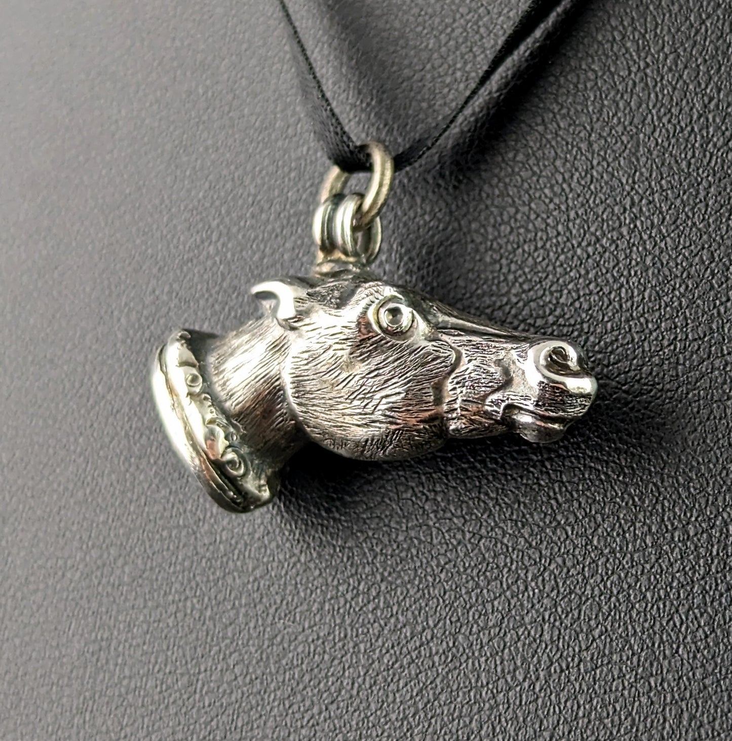 Antique silver horse head seal fob pendant, Victorian