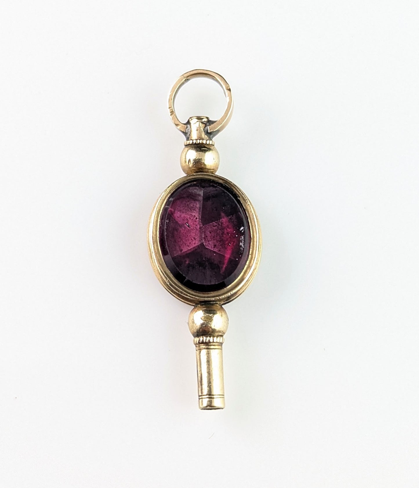 Antique 9ct gold cased watch key pendant, Banded agate