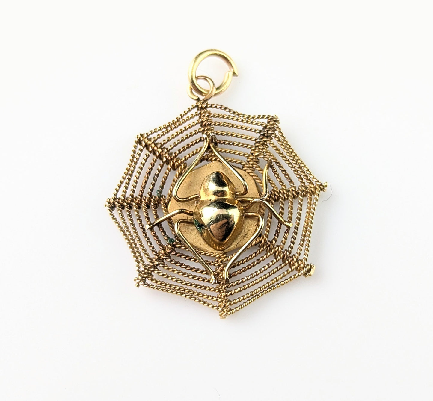 Vintage 14ct yellow gold Spider and Web pendant