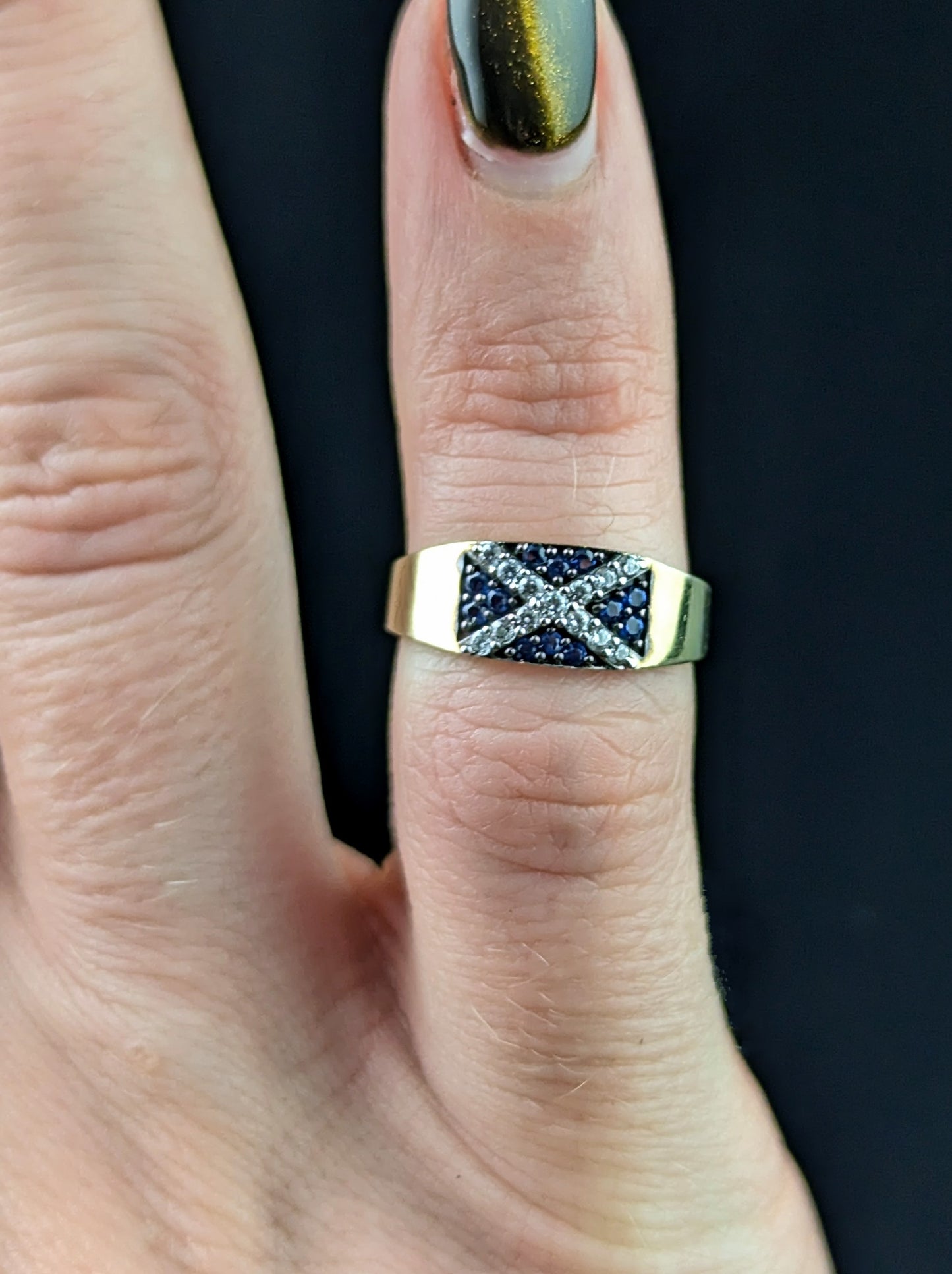 Vintage Scottish flag ring, 9ct yellow gold, Paste