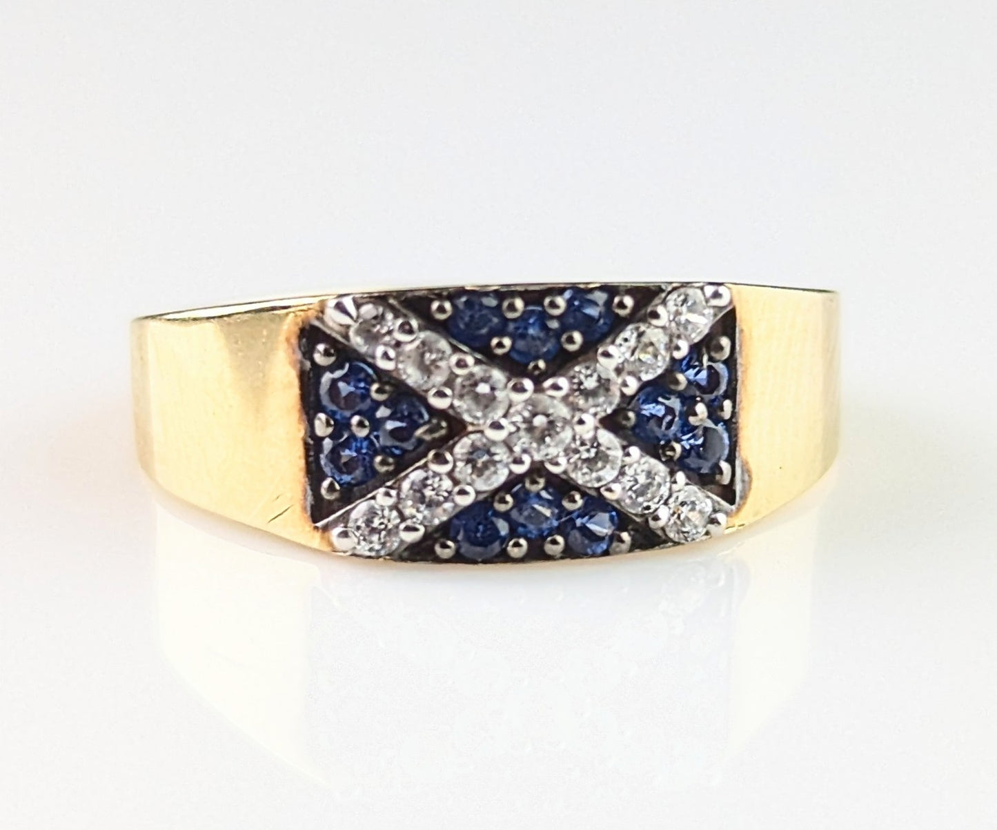 Vintage Scottish flag ring, 9ct yellow gold, Paste