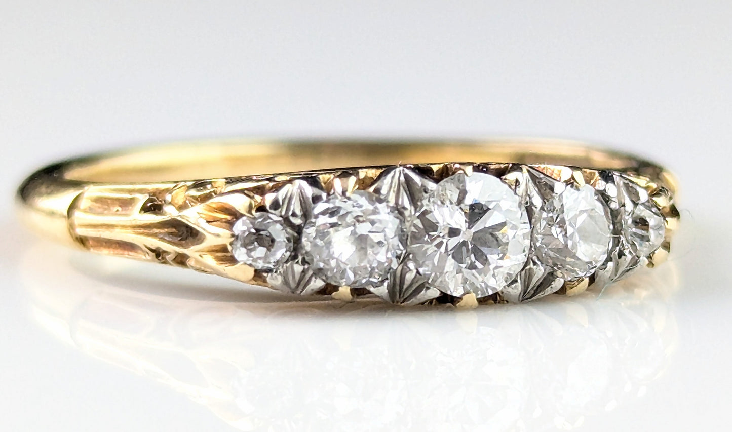 Vintage Diamond half hoop ring, five stone, 18ct yellow gold