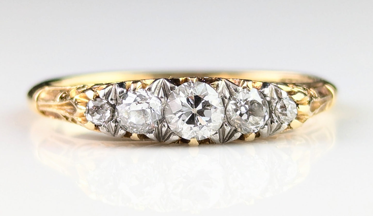 Vintage Diamond half hoop ring, five stone, 18ct yellow gold