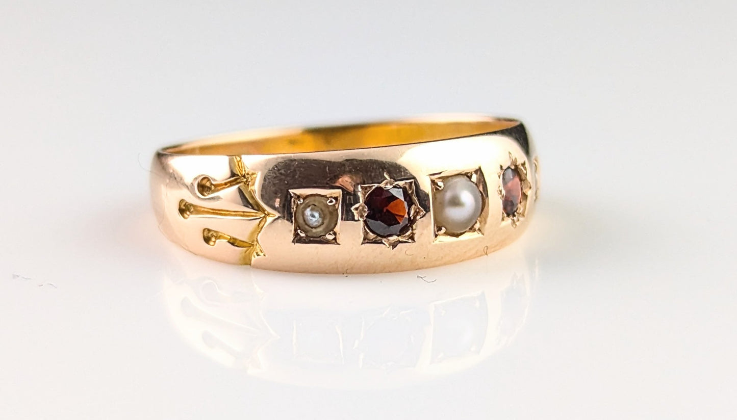 Antique Garnet and Pearl ring, 15ct gold