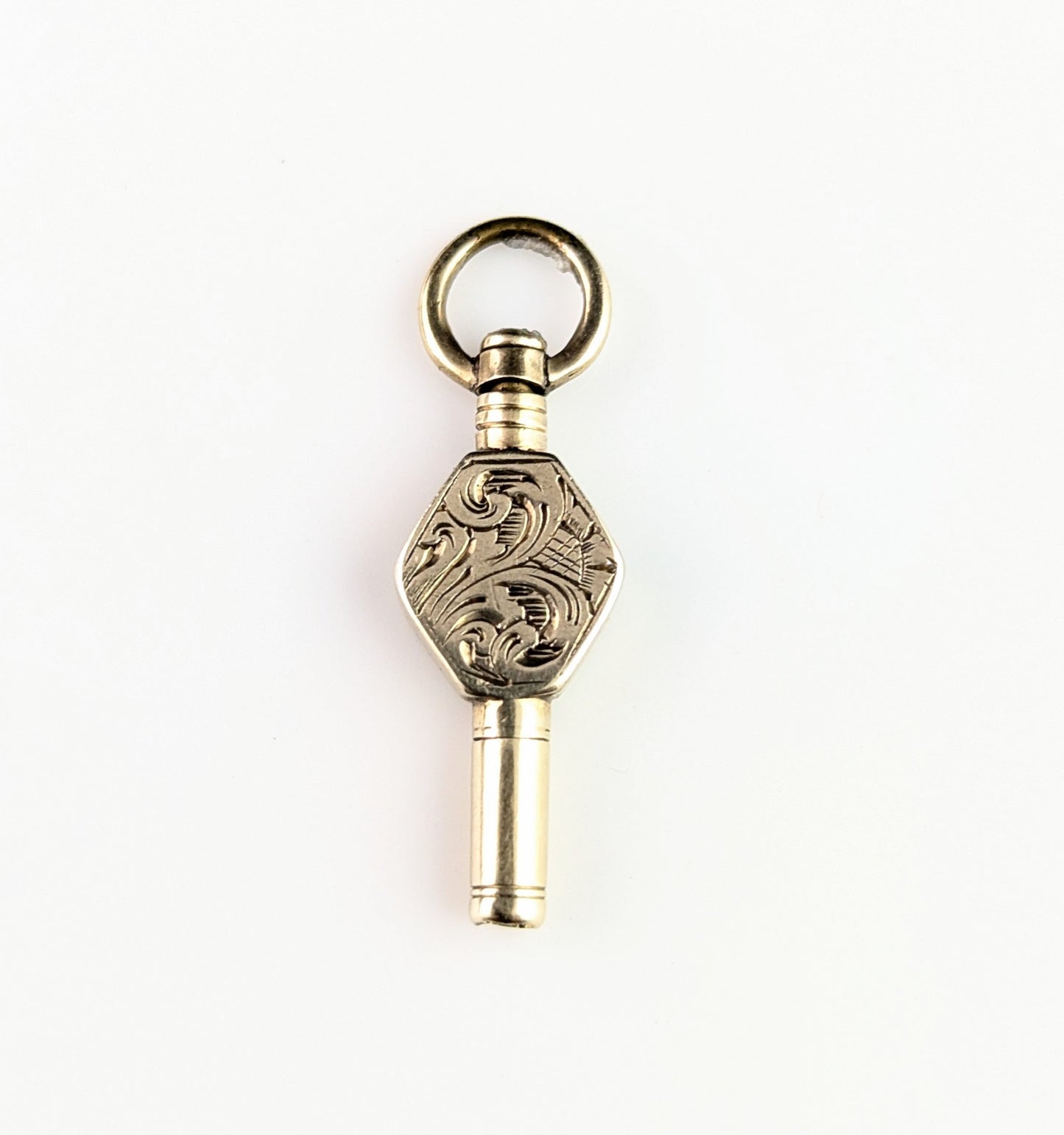 Tiny Antique Victorian 9ct gold cased watch key, floral engraved