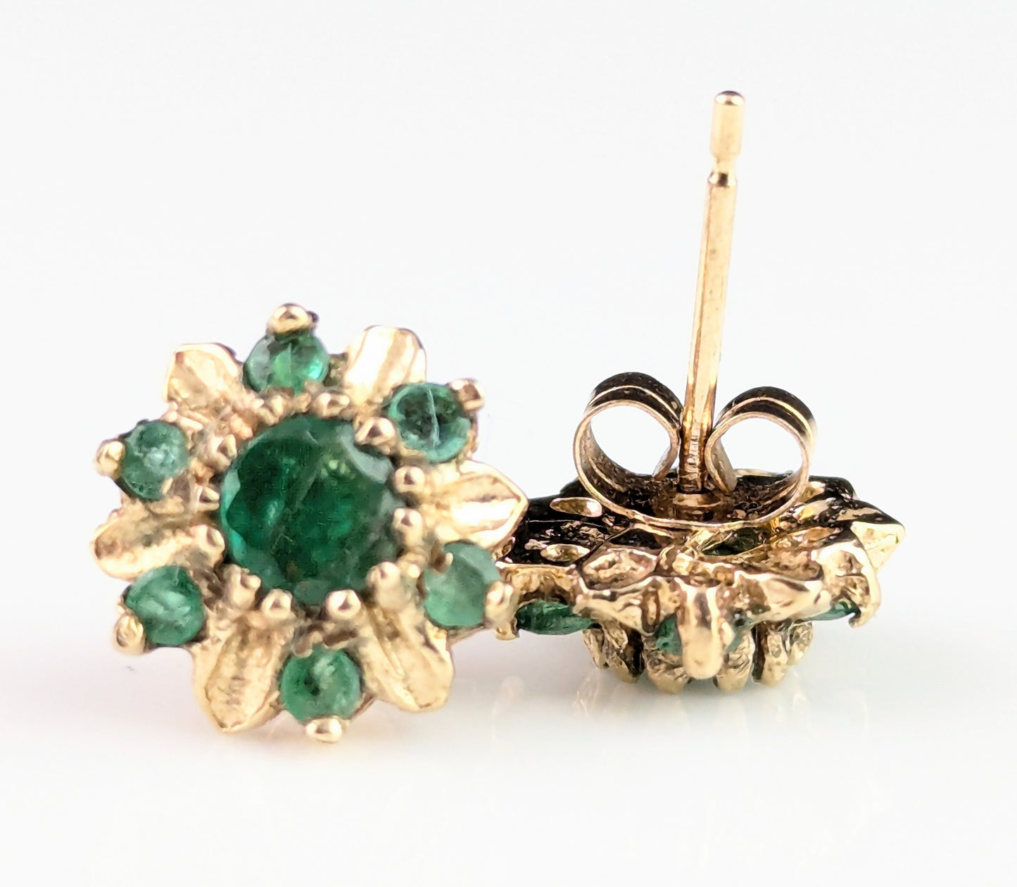 Vintage Emerald floral stud earrings, 9ct yellow gold