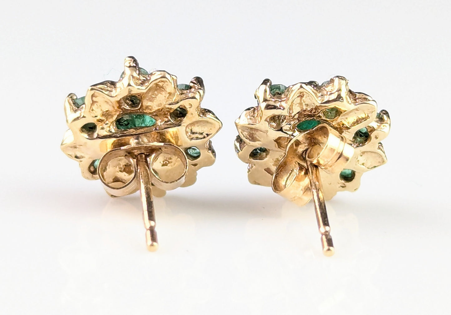 Vintage Emerald floral stud earrings, 9ct yellow gold