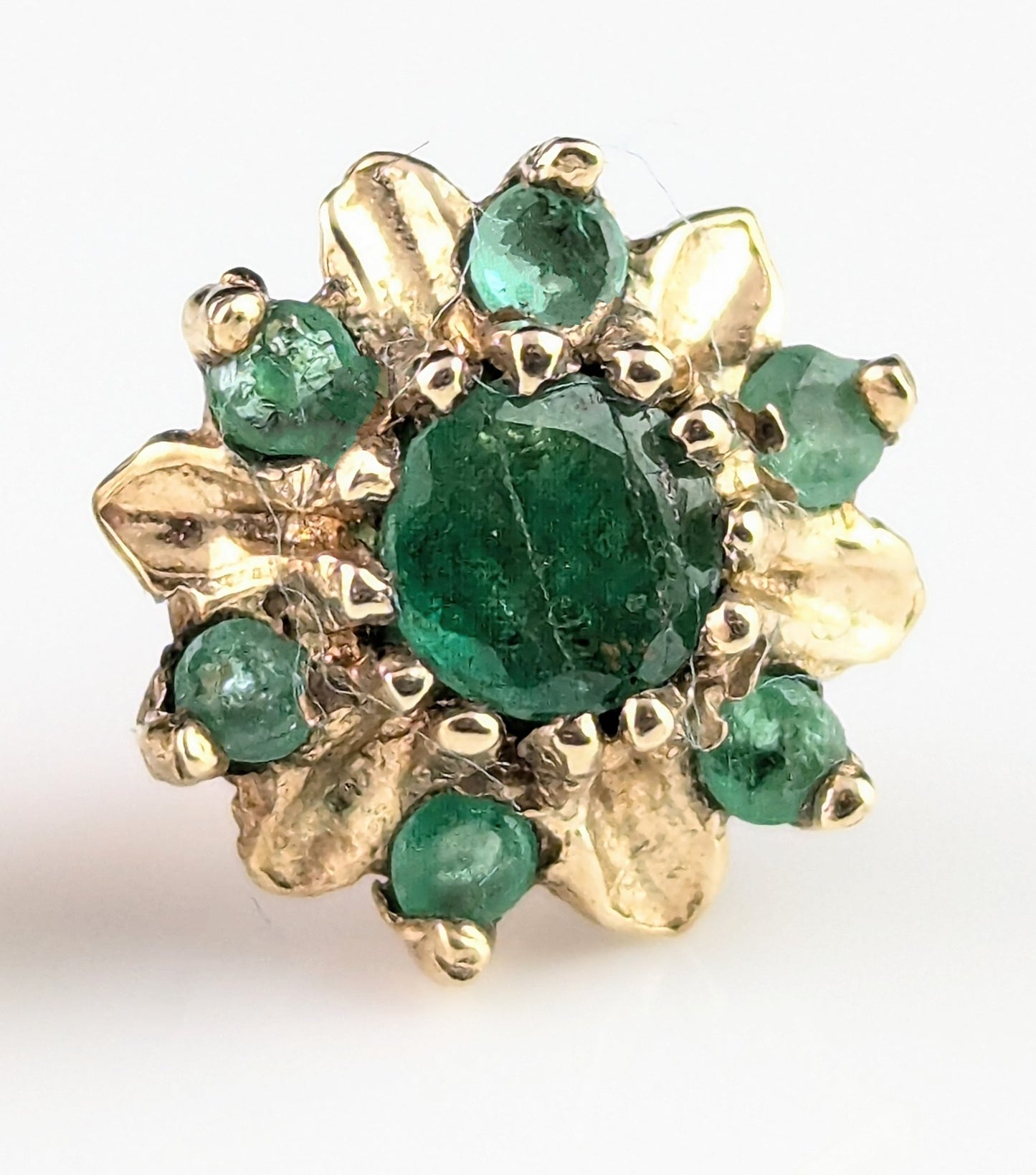 Vintage Emerald floral stud earrings, 9ct yellow gold