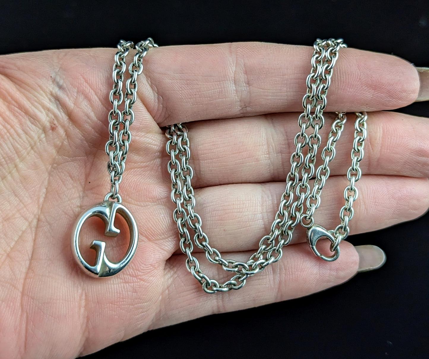 Vintage Gucci sterling silver interlocking G pendant necklace, silver chain