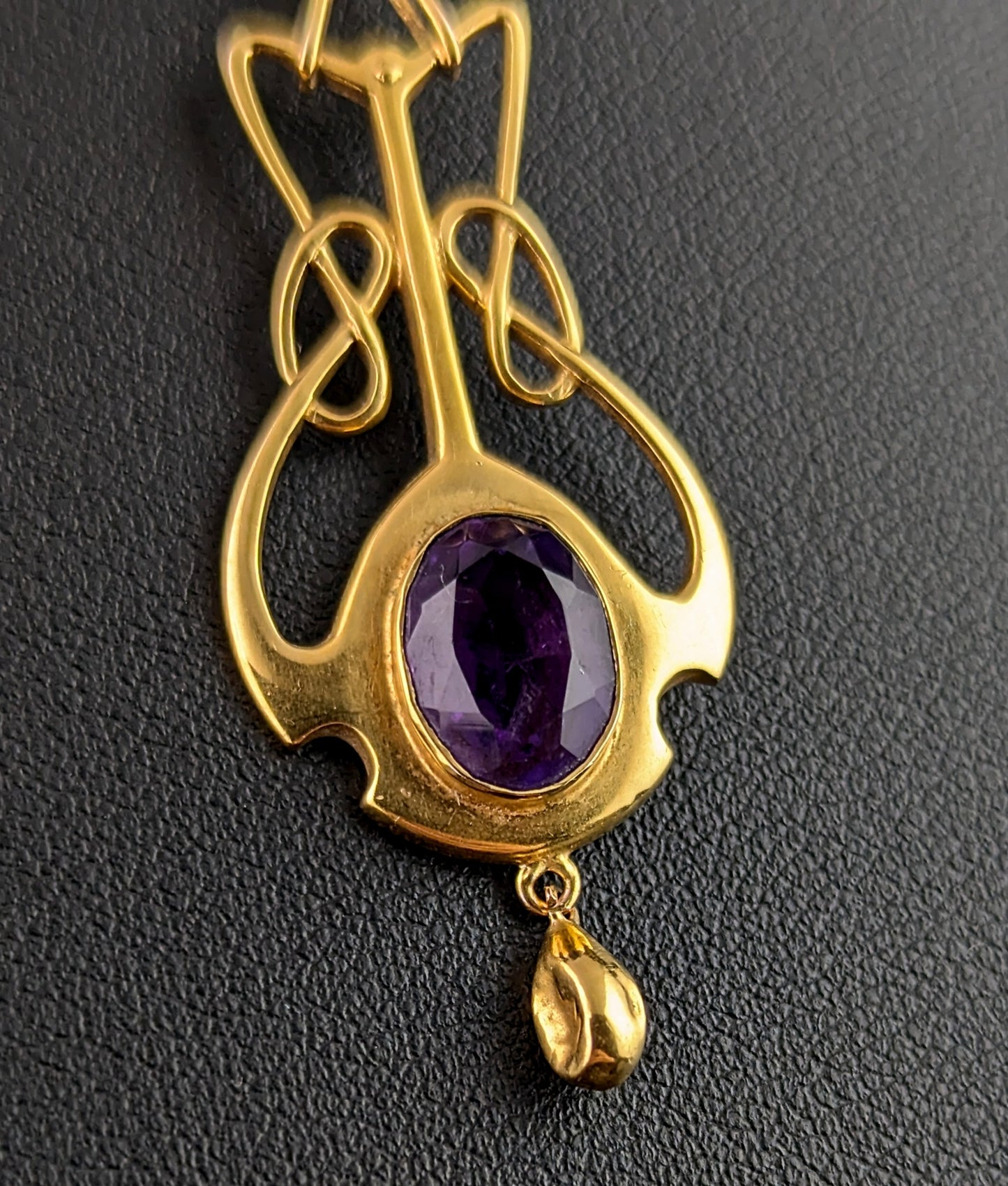 Antique Art Nouveau amethyst pendant, 9ct yellow gold