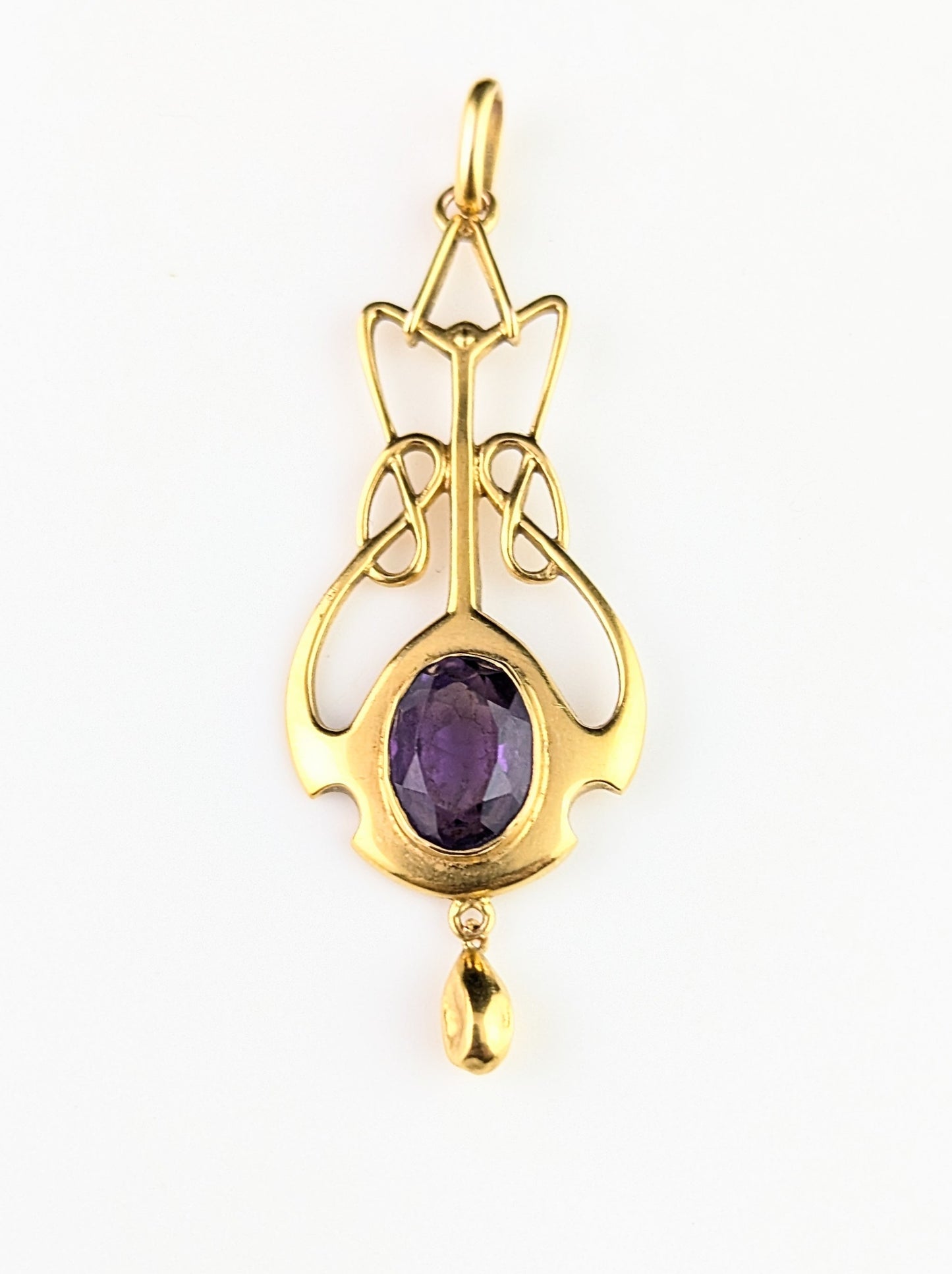 Antique Art Nouveau amethyst pendant, 9ct yellow gold