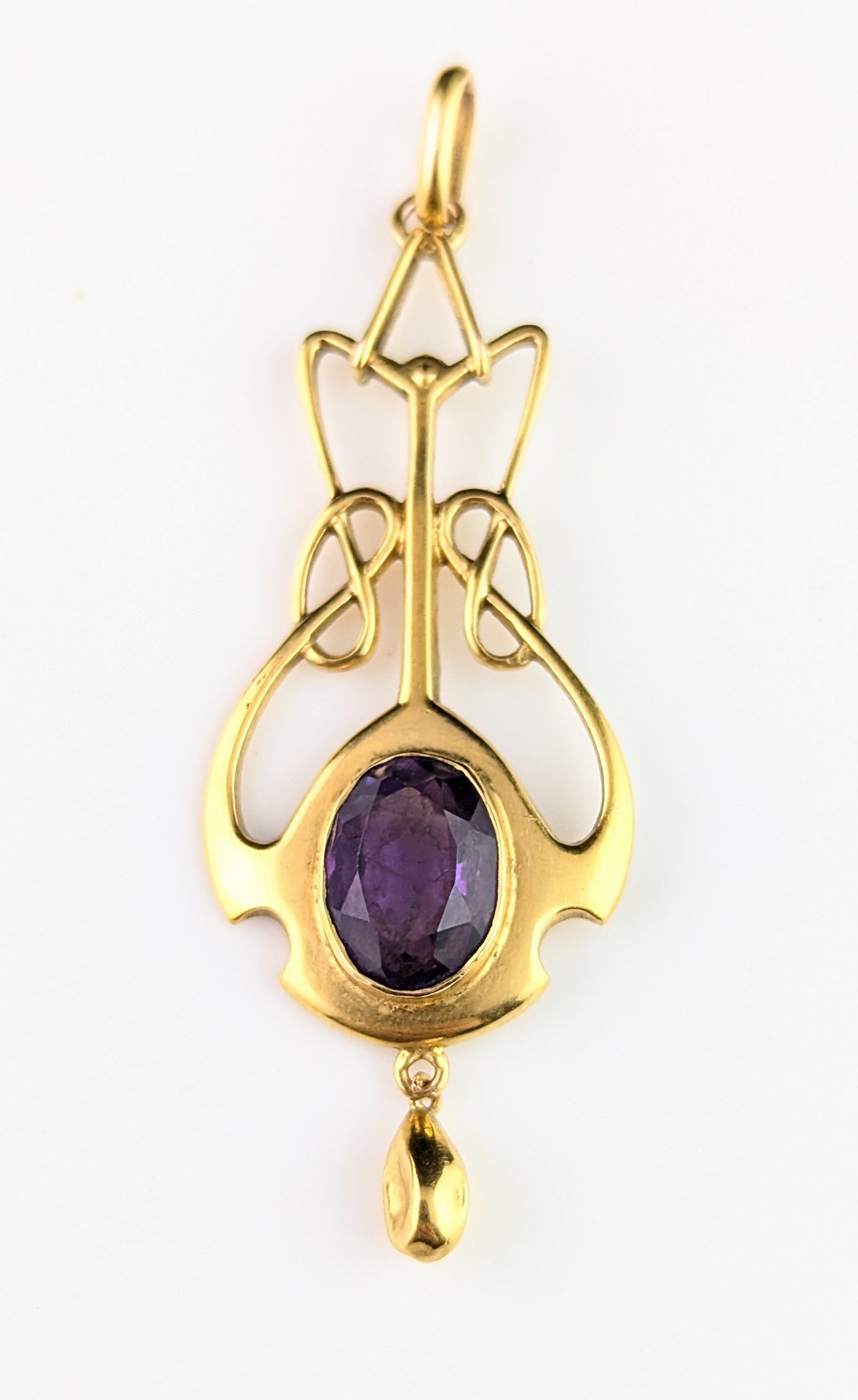 Antique Art Nouveau amethyst pendant, 9ct yellow gold