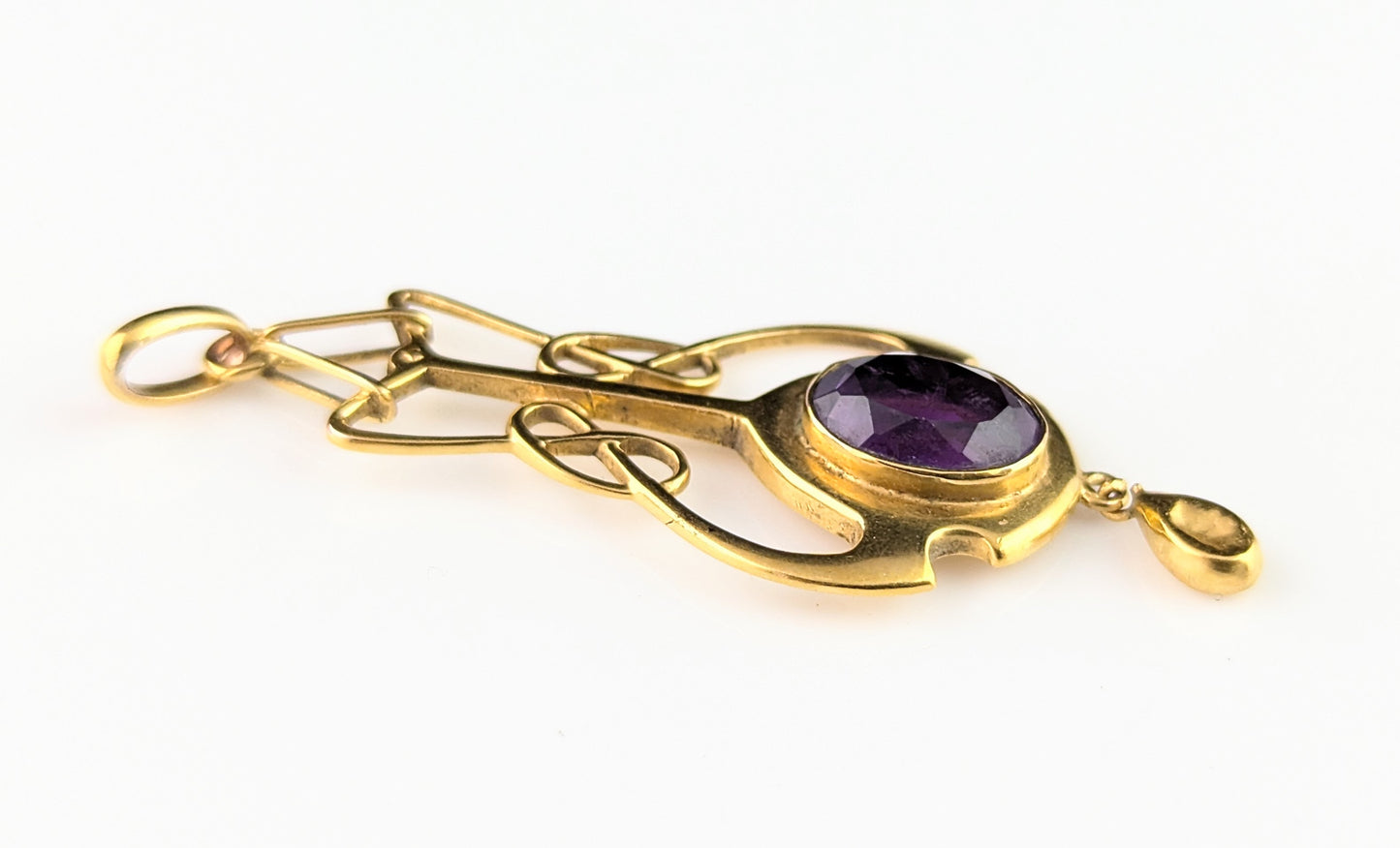 Antique Art Nouveau amethyst pendant, 9ct yellow gold