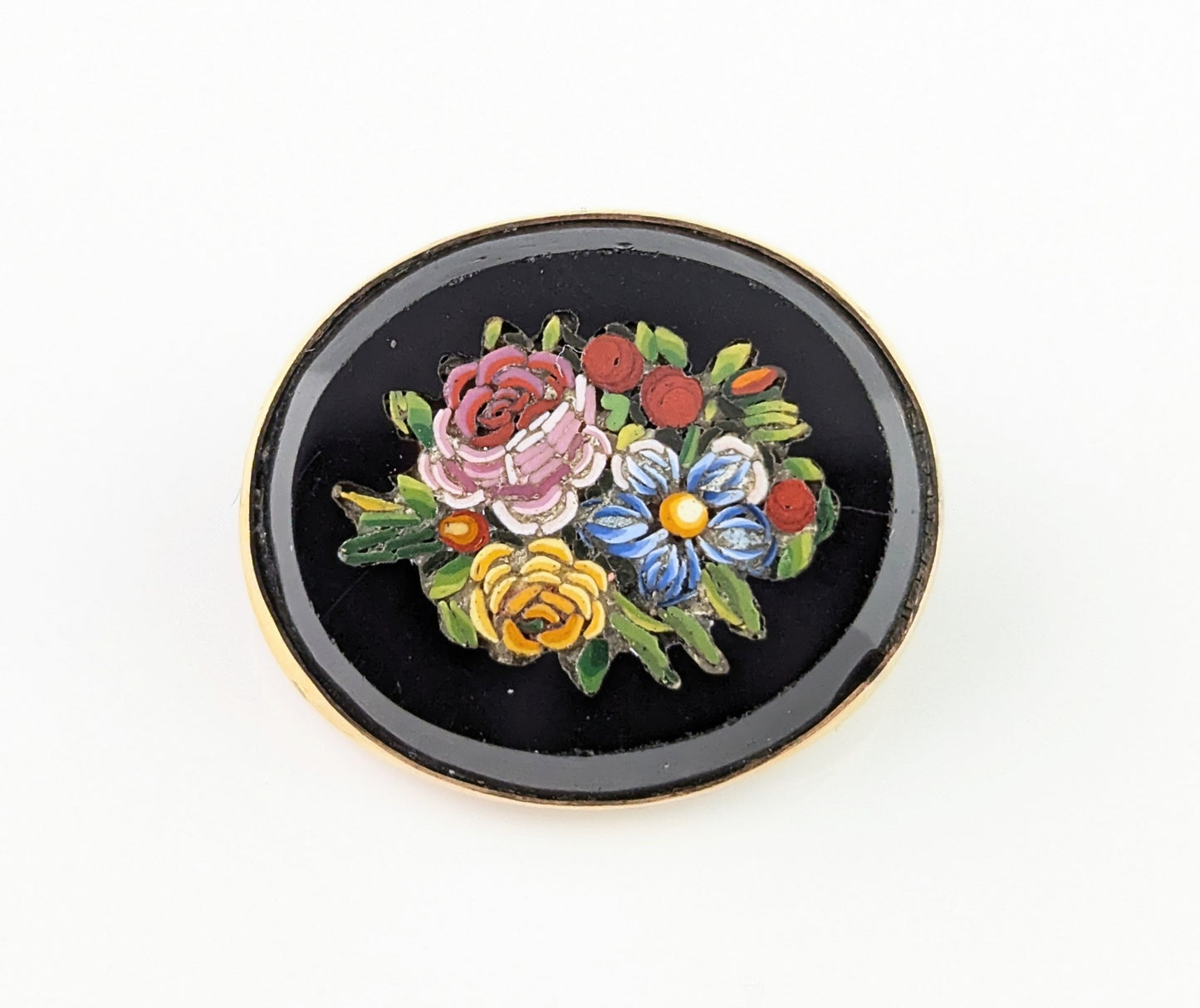 Antique Victorian Micro Mosaic flower brooch, 9ct gold