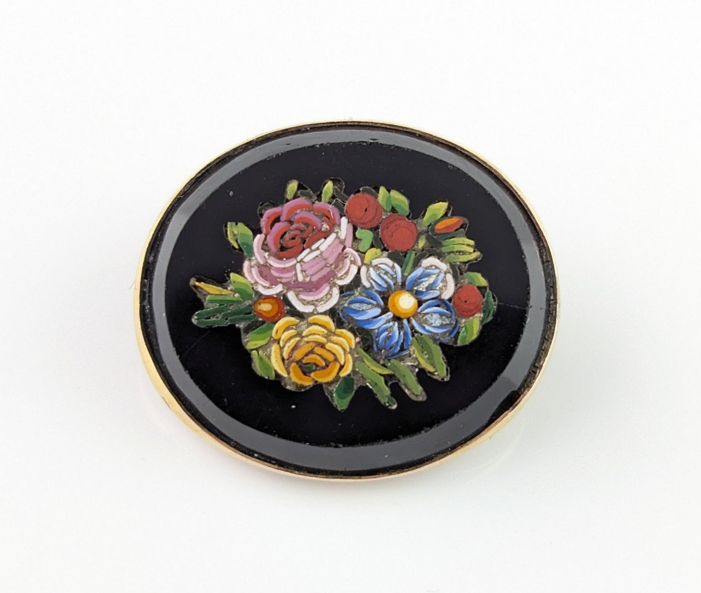 Antique Victorian Micro Mosaic flower brooch, 9ct gold