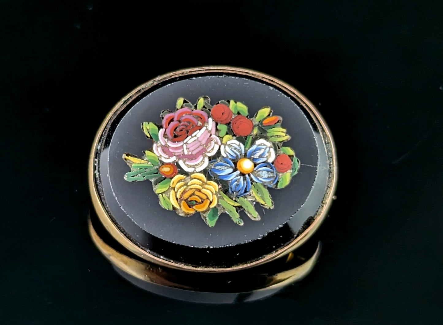 Antique Victorian Micro Mosaic flower brooch, 9ct gold