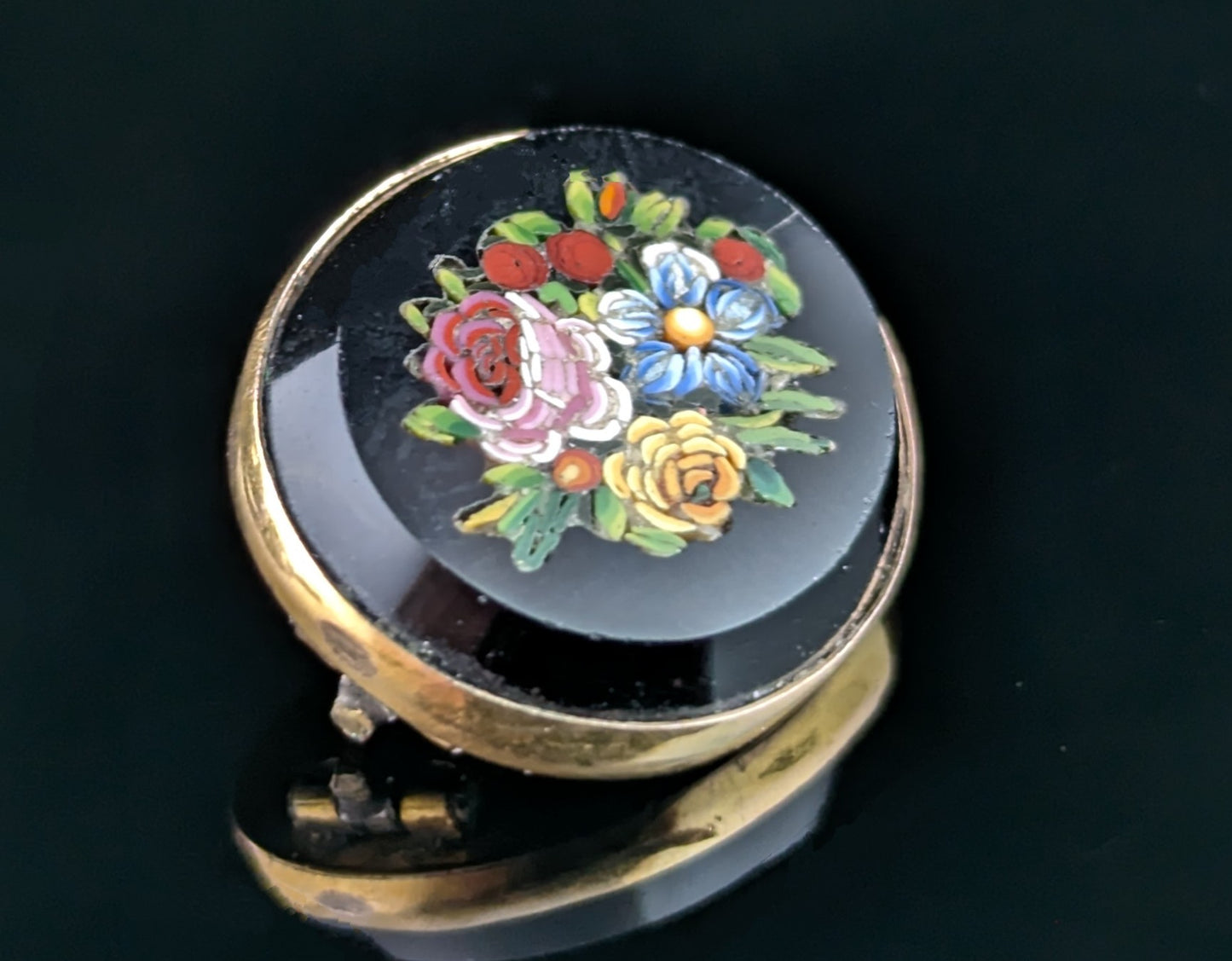 Antique Victorian Micro Mosaic flower brooch, 9ct gold