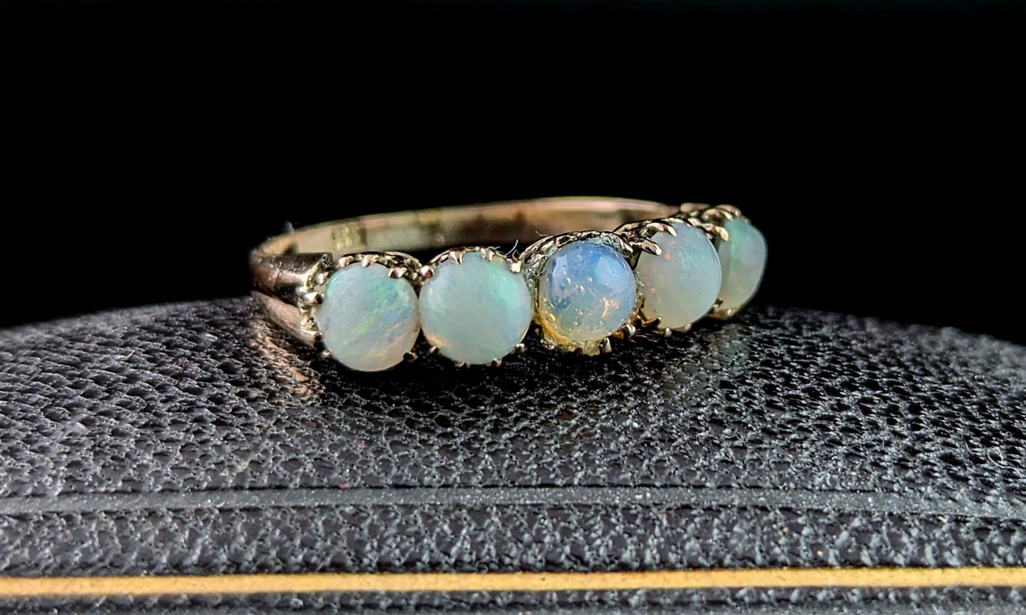 Vintage Opal five stone ring, 10ct rose gold