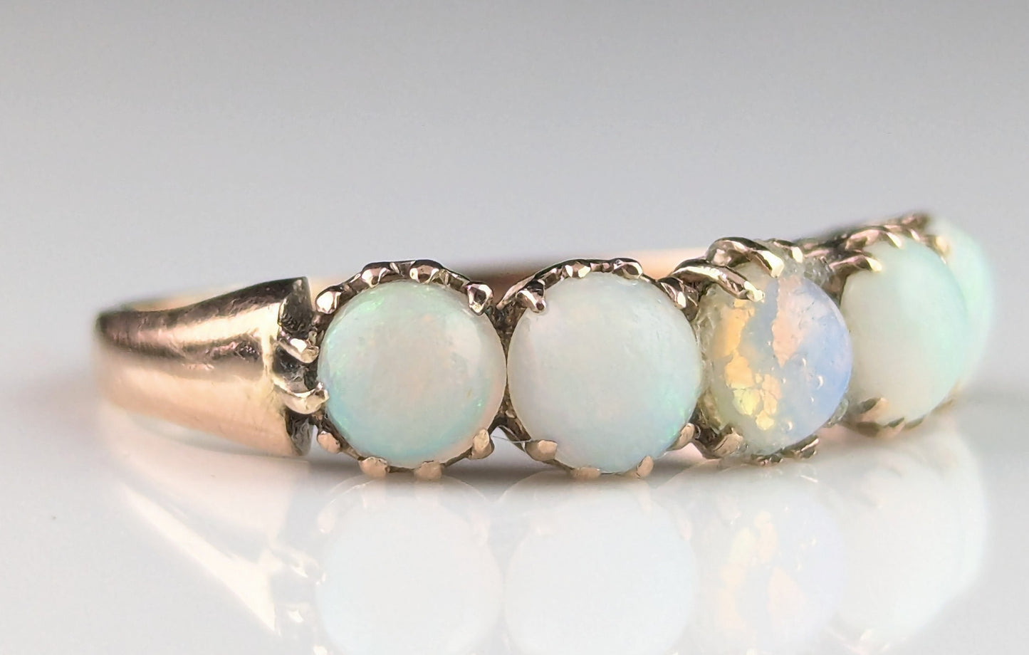 Vintage Opal five stone ring, 10ct rose gold