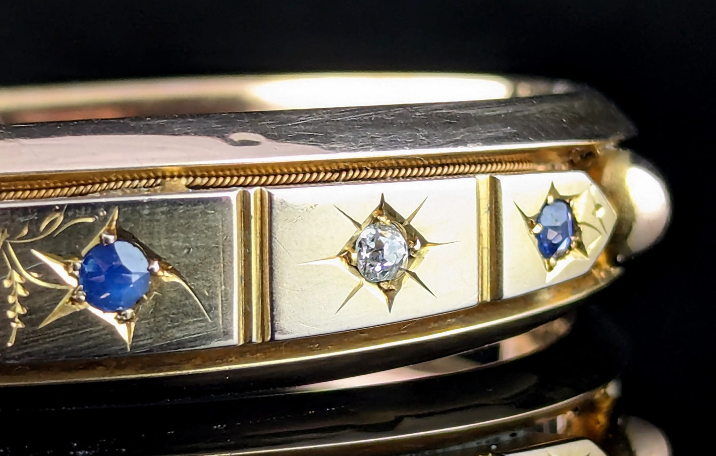 Antique Sapphire and Diamond bangle, Gypsy set, 9ct yellow gold