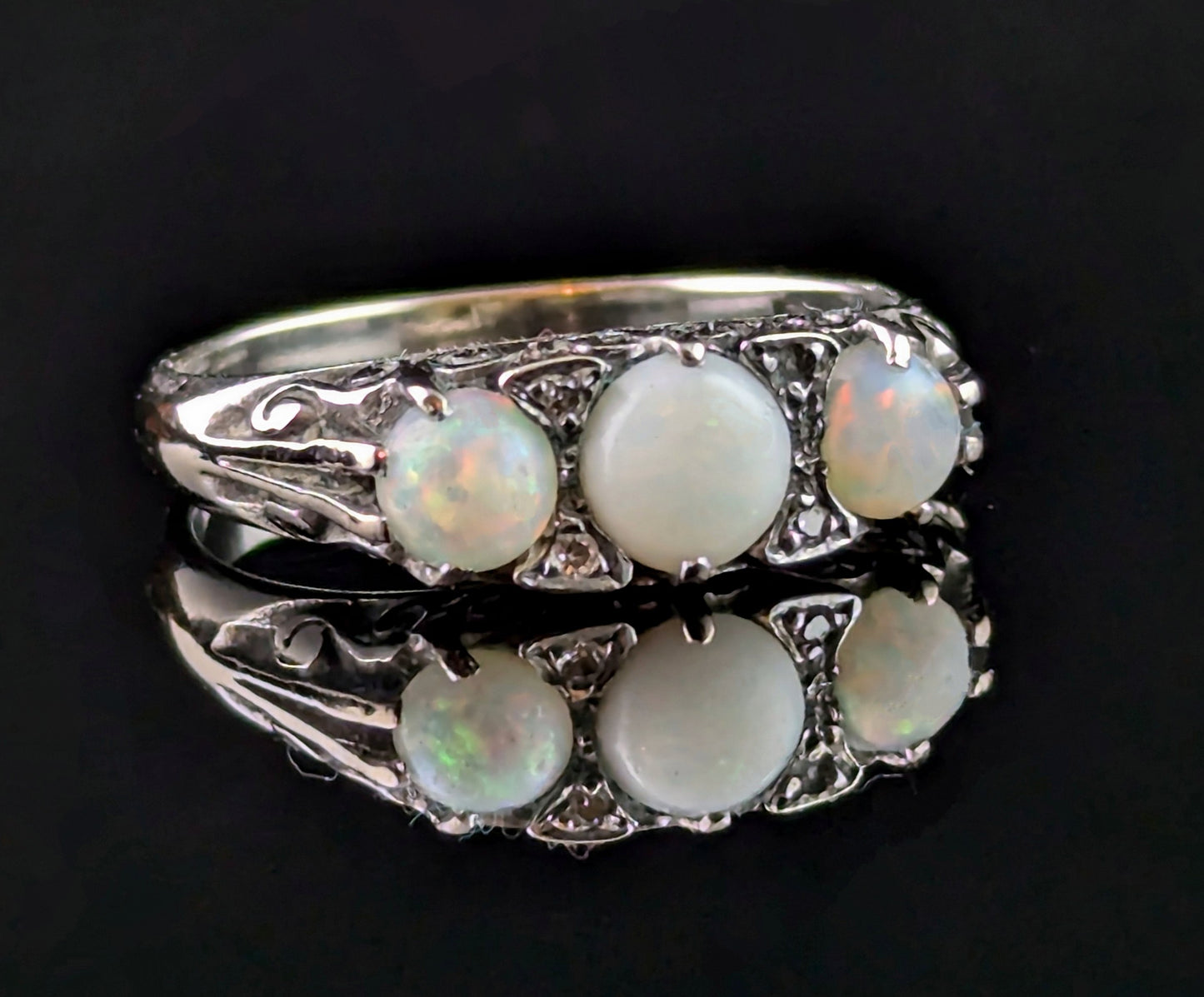 Vintage Art Deco Opal and Diamond ring, 9ct White gold