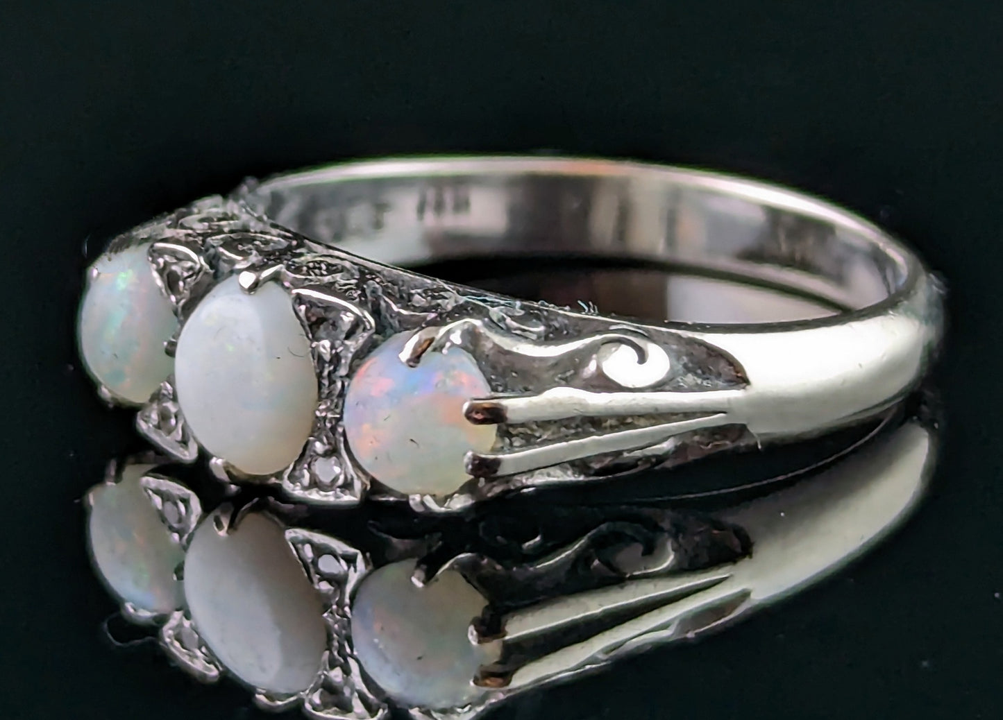 Vintage Art Deco Opal and Diamond ring, 9ct White gold