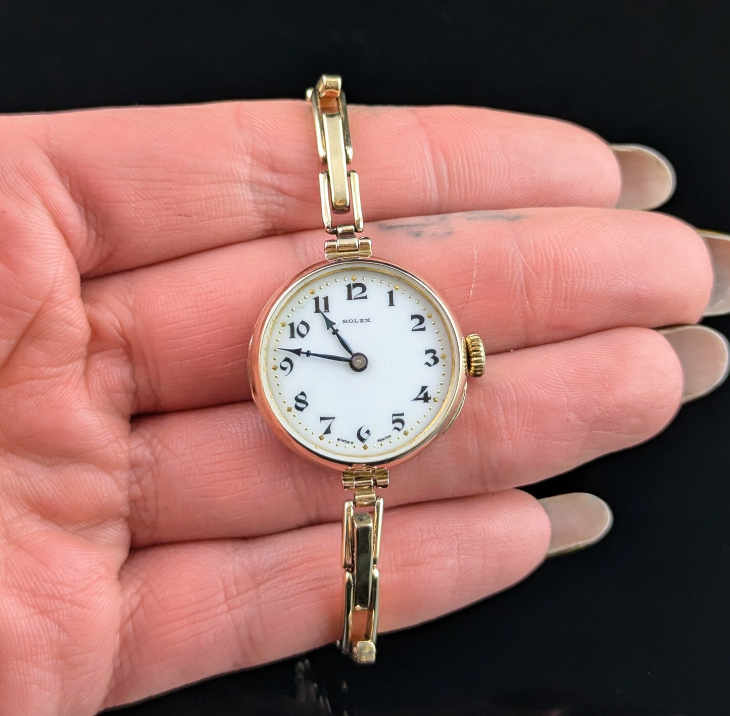 Antique Ladies 9ct gold Rolex wristwatch, bracelet strap, Art Deco