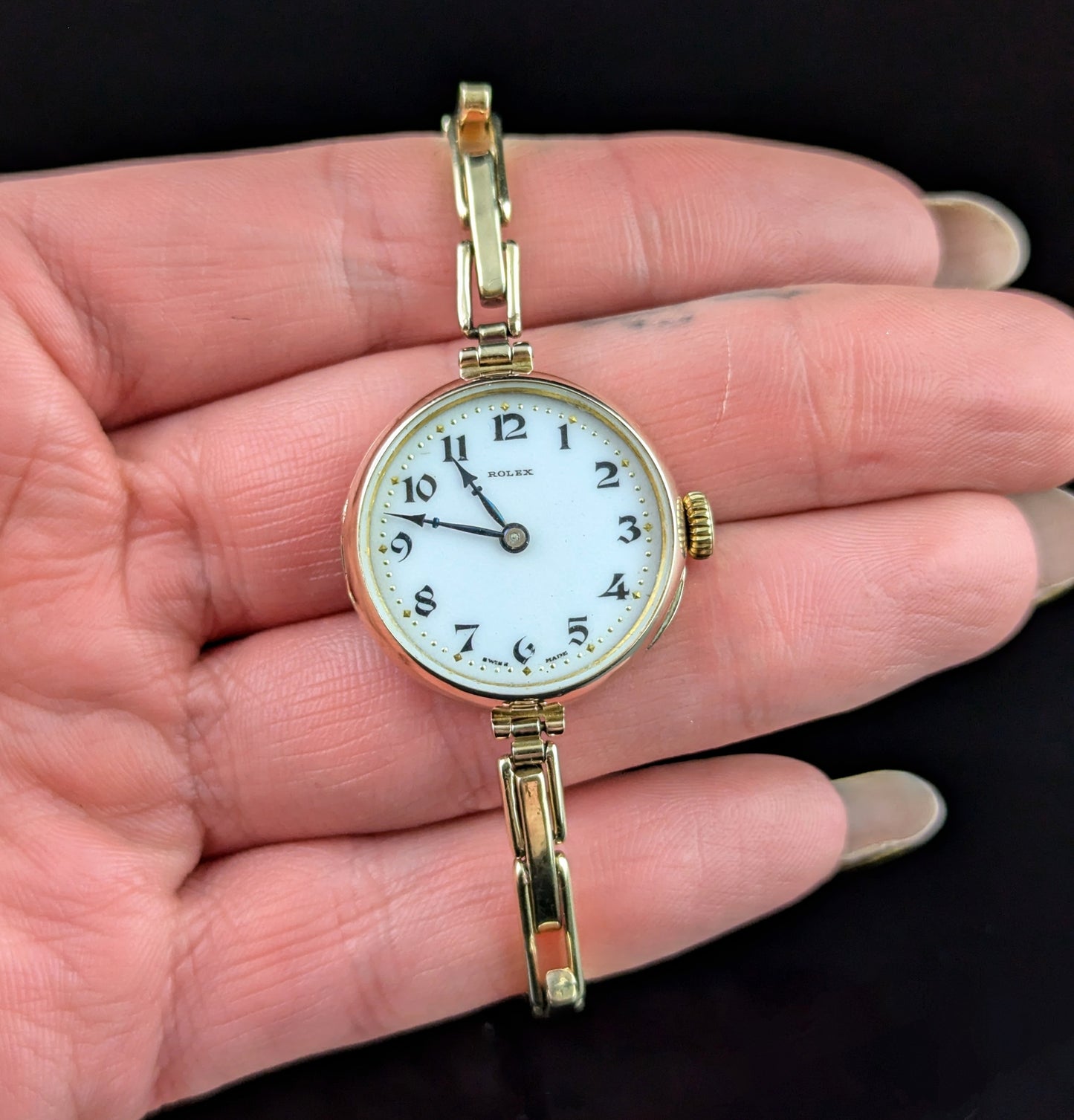 Antique Ladies 9ct gold Rolex wristwatch, bracelet strap, Art Deco